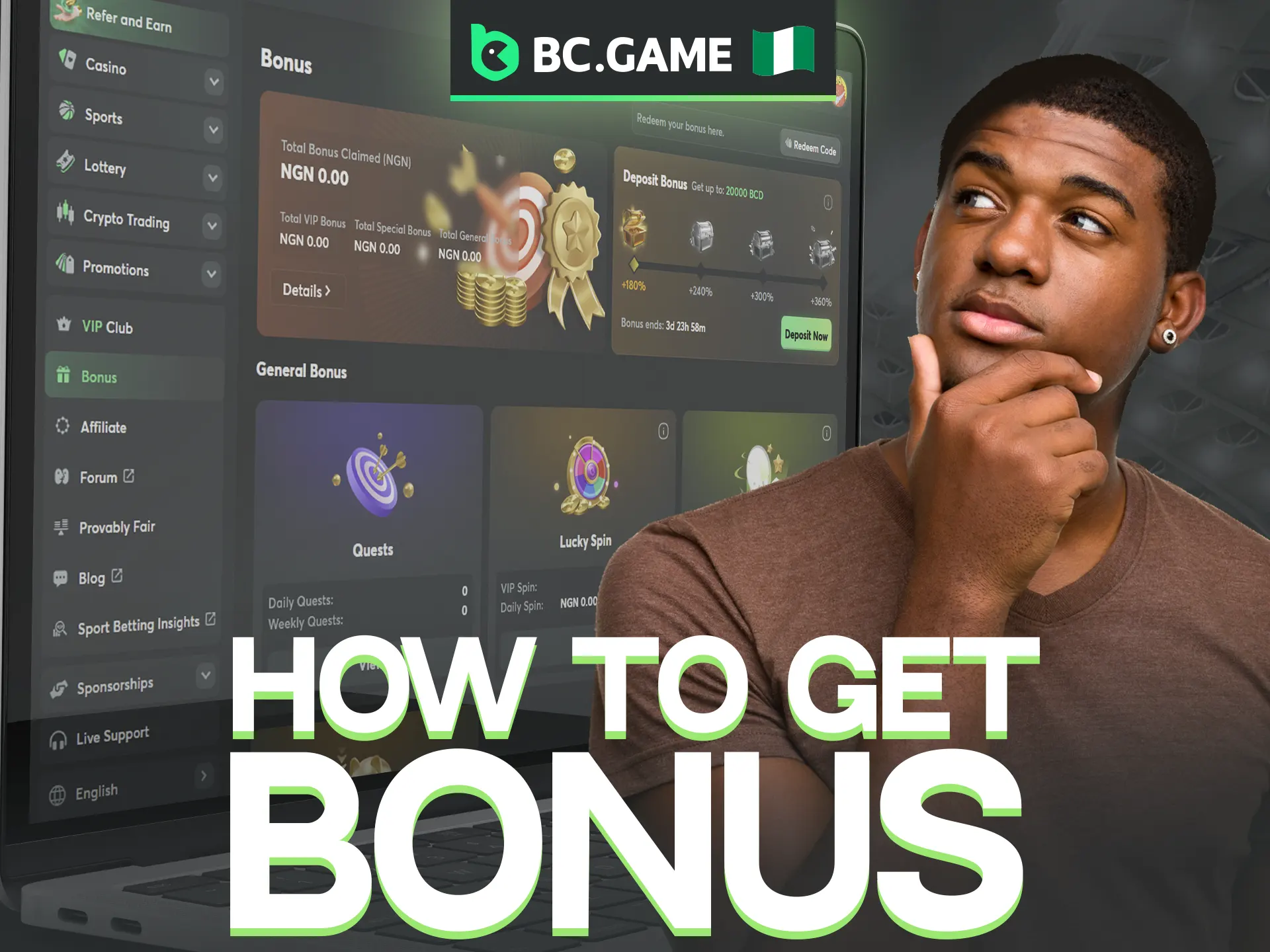Claiming your 360% bonus at BC Game is a breeze.
