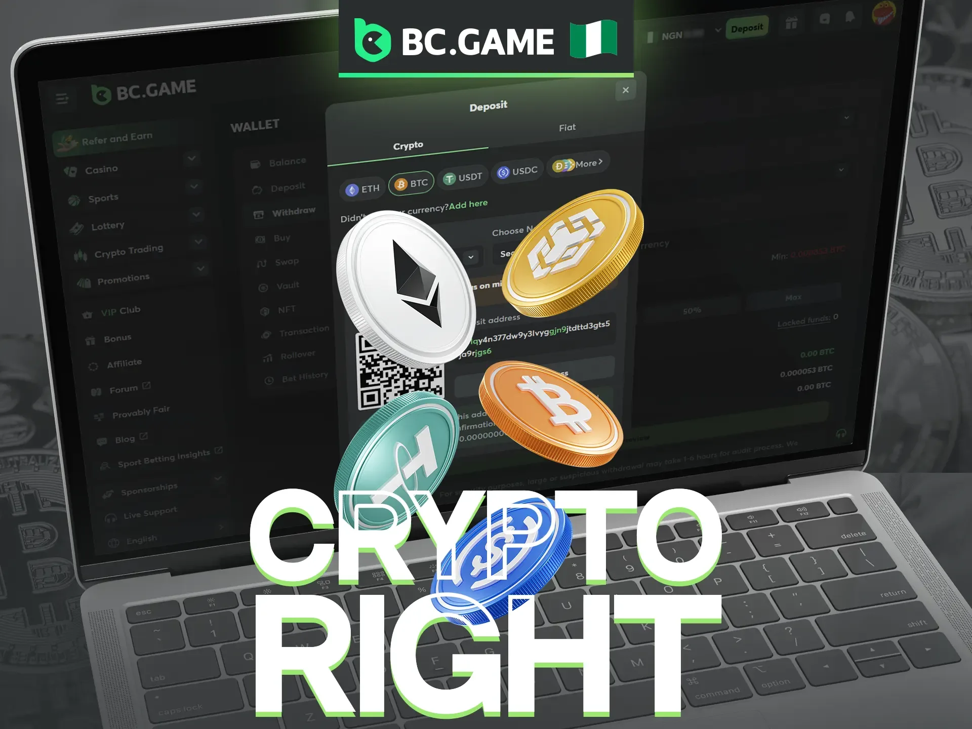 Cryptocurrency is the primary way to fund your BC.Game account.