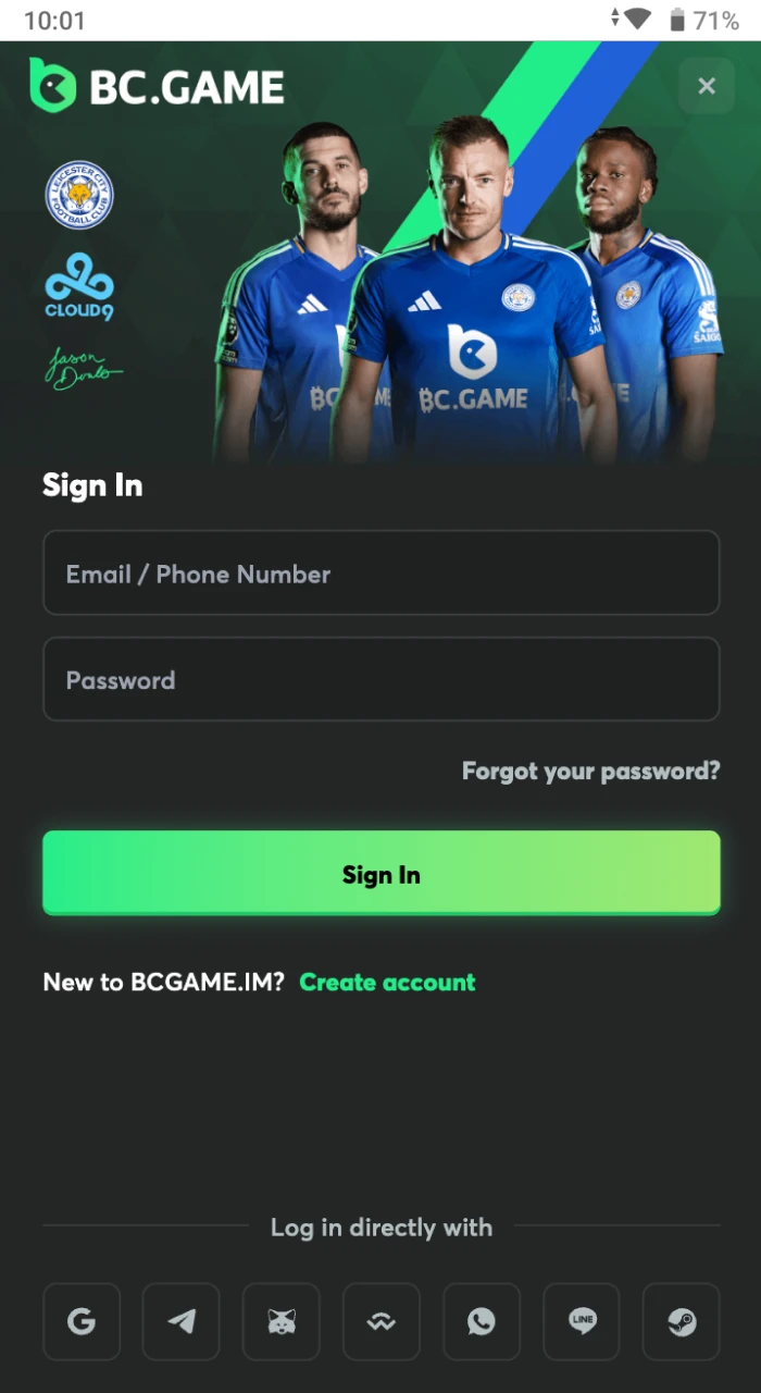 Log in to your account on the BC Game website.