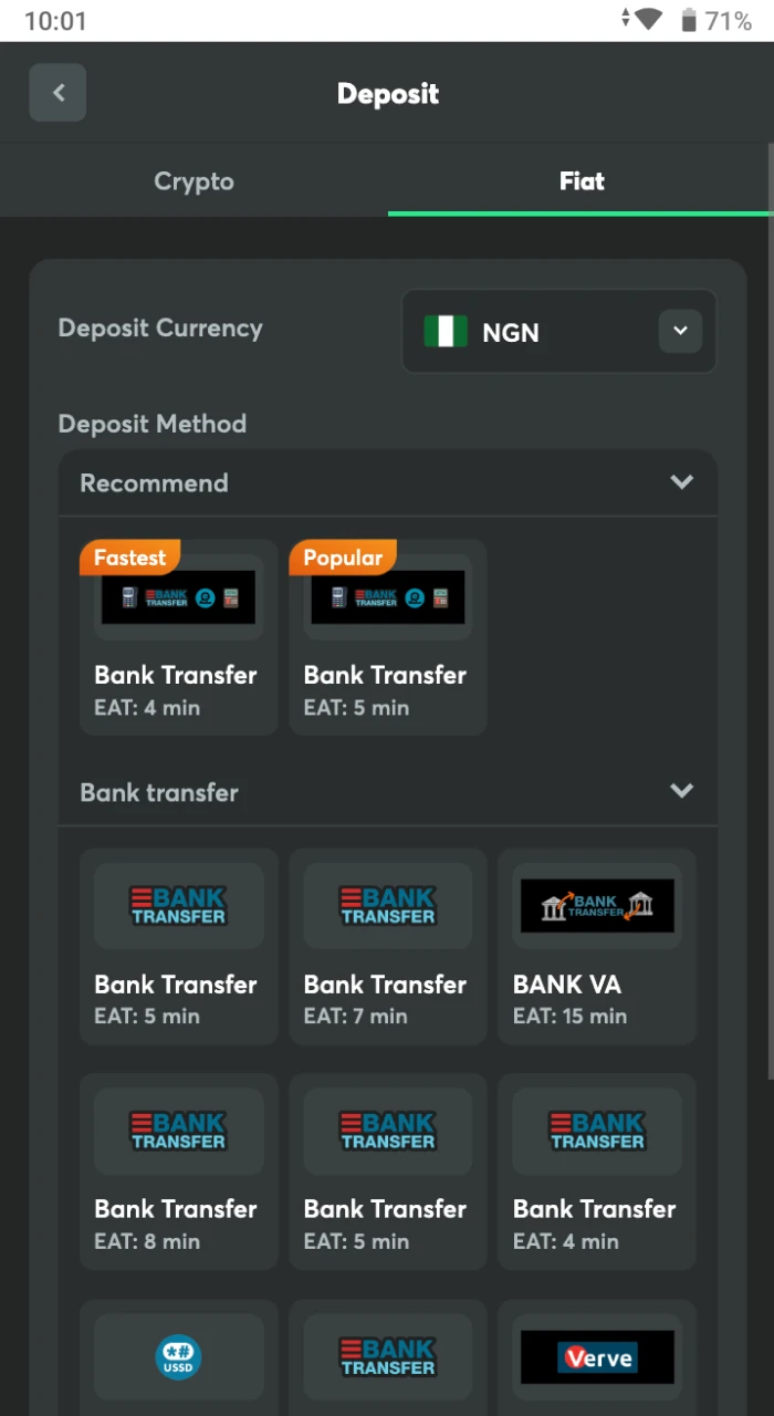Navigate to the dedicated deposit section on the BC Game website.