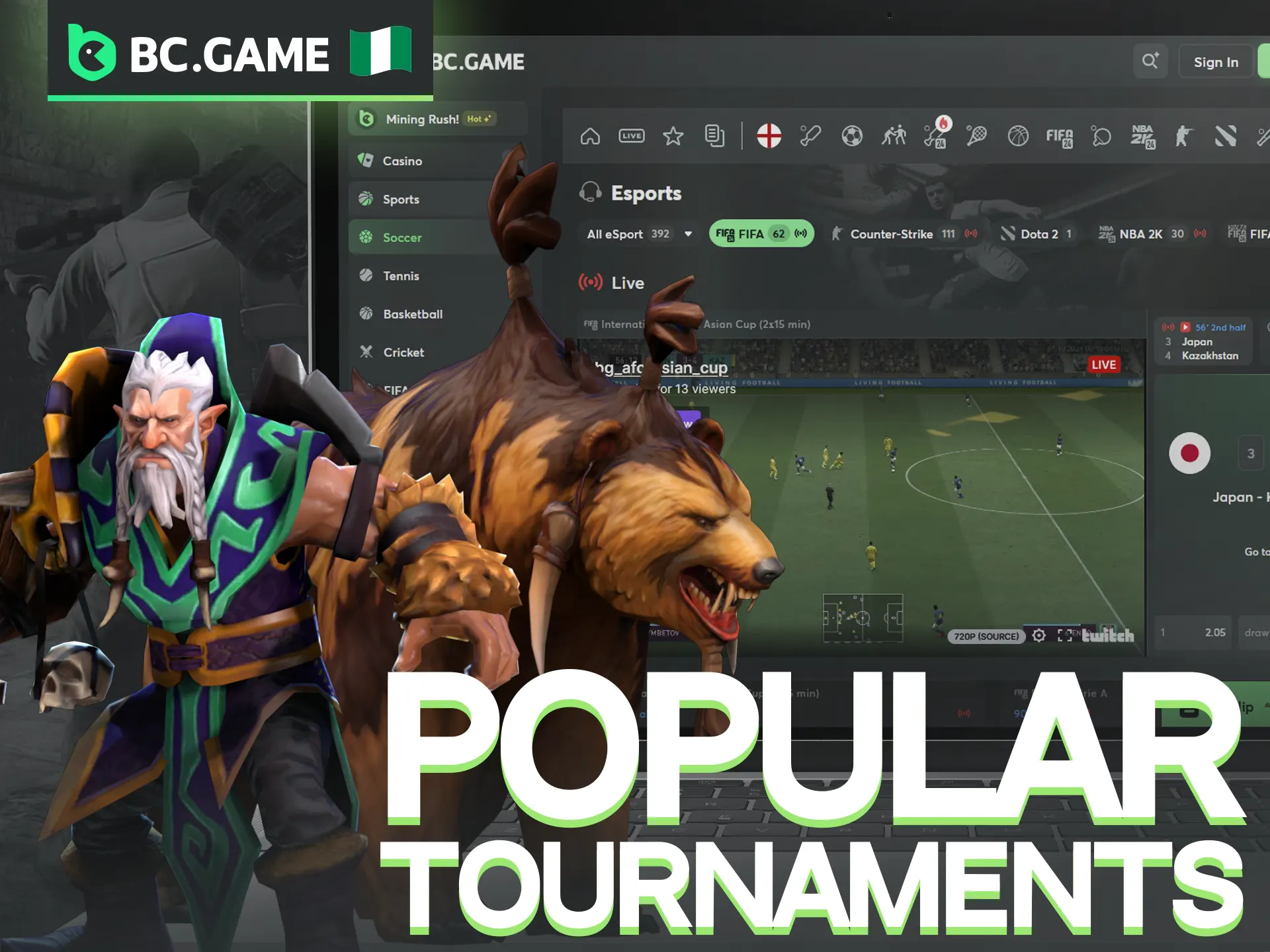 We provide an extensive catalog of eSports competitions for you to wager on.