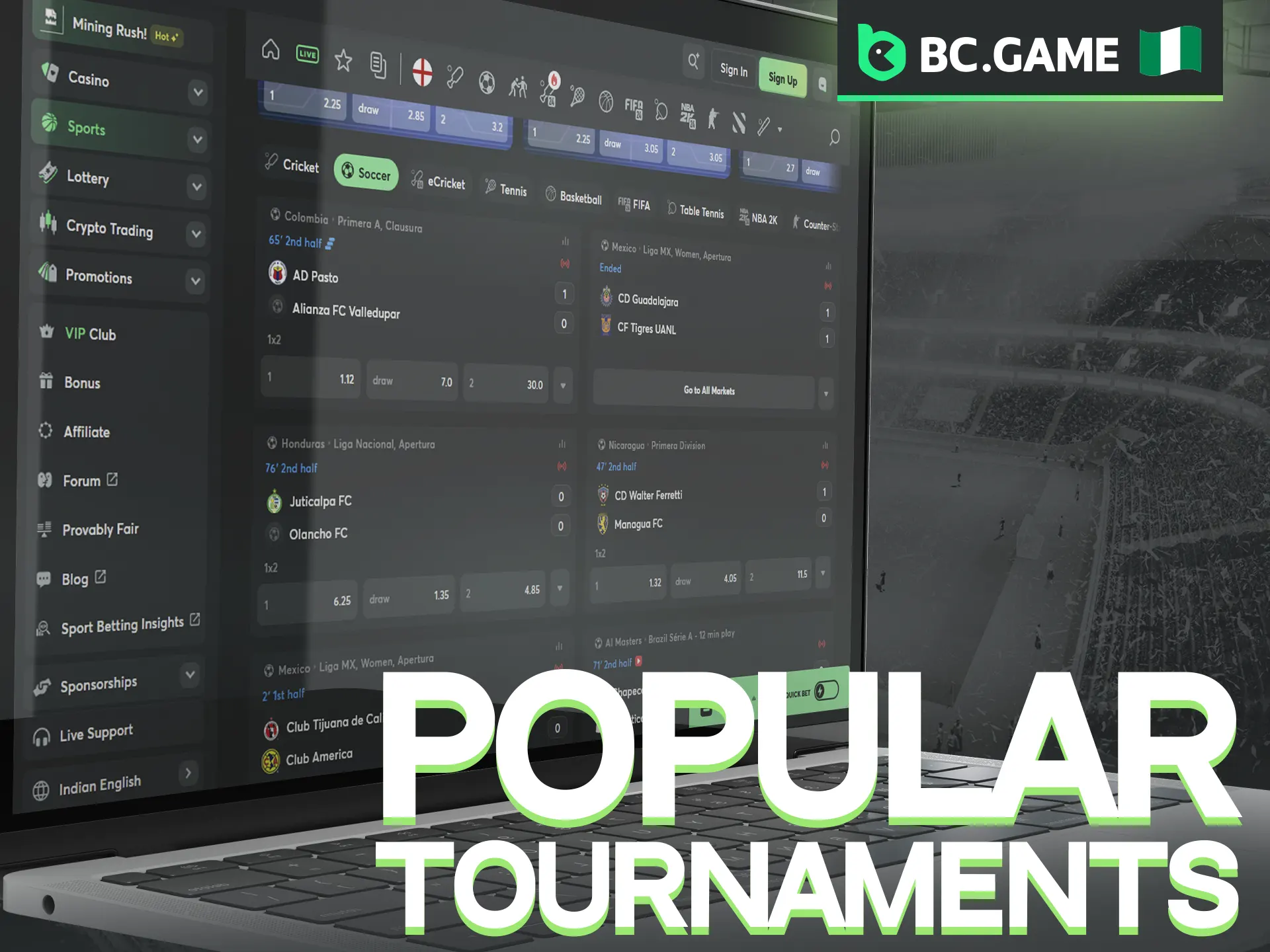 BC Game hosts a wide array of high-profile tournaments for those looking to place a bet.