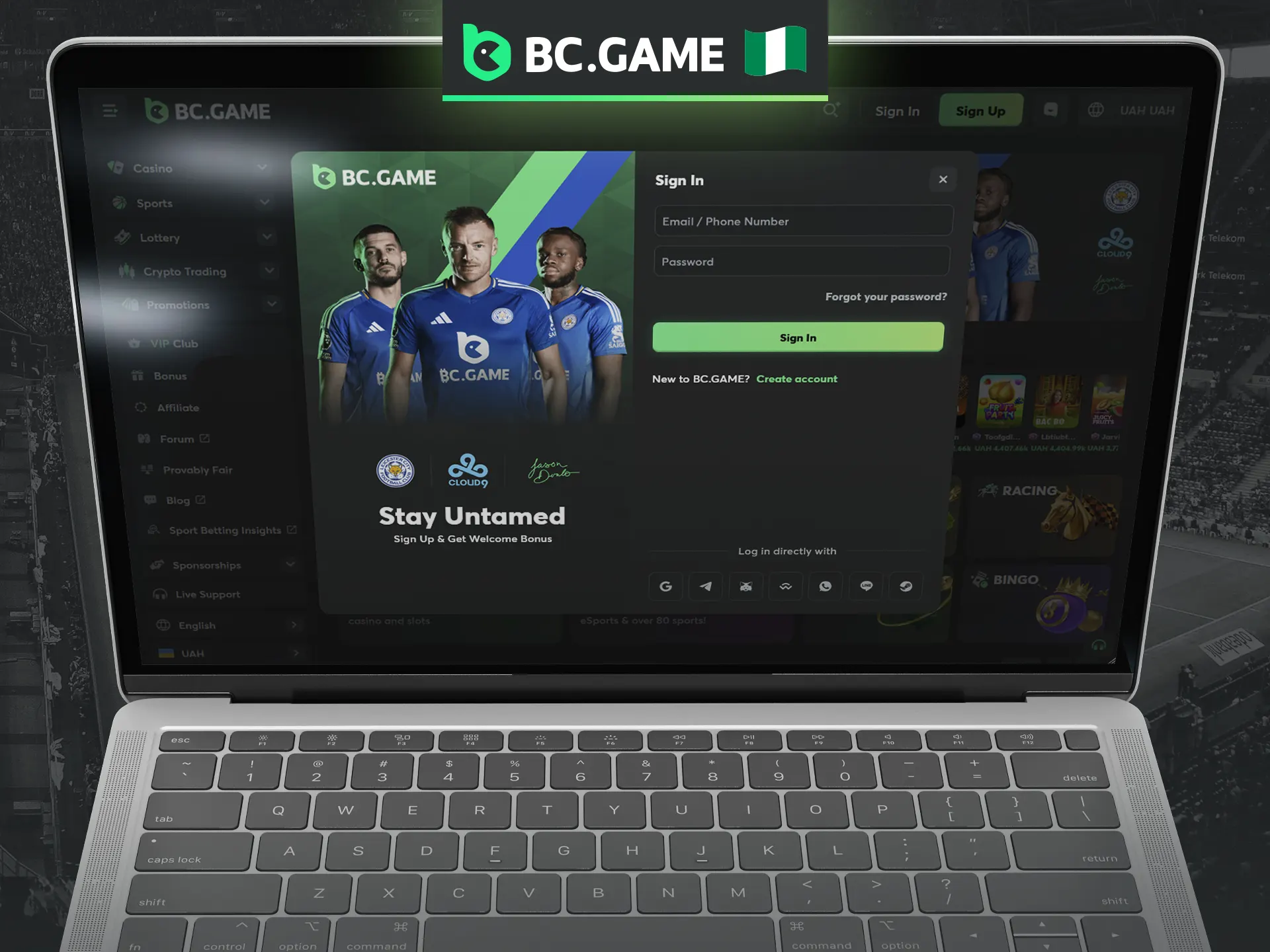 Access your account on the BC Game online casino site.