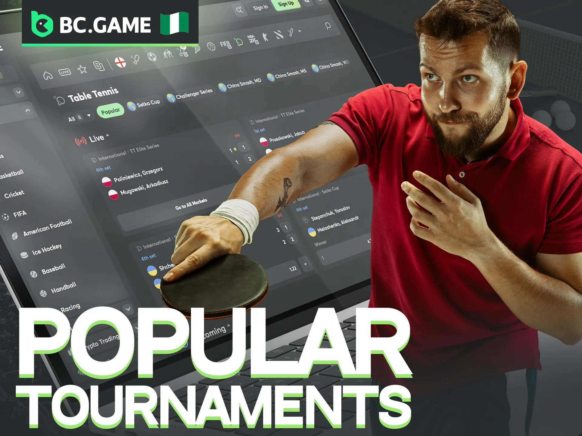 You can find a diverse selection of premier international and domestic table tennis tournaments right in the BC Game betting menu.