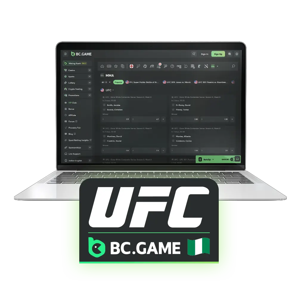 Choose the fighter you believe will dominate the octagon and place your bets with BC Game.