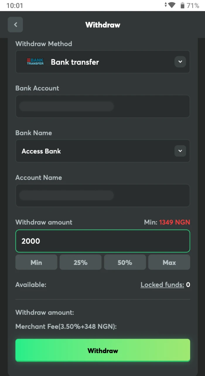 Review your transaction details and confirm the withdrawal of your funds.