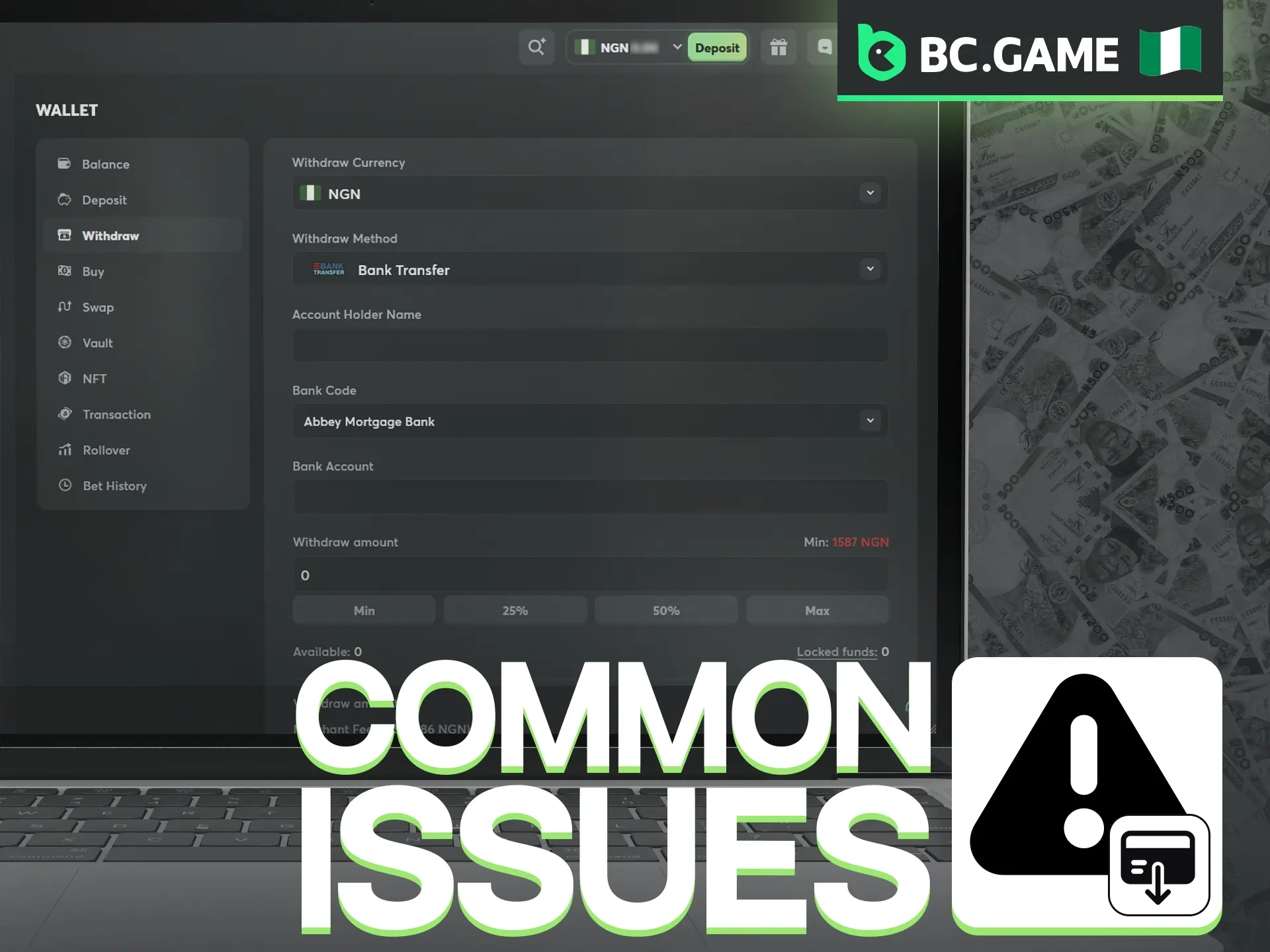 What are the common reasons for withdrawal failures at BC Game?