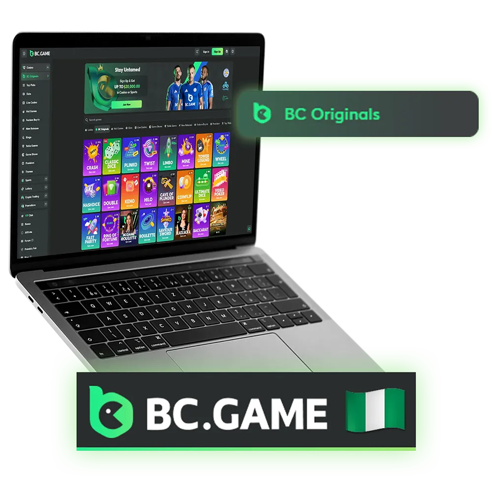 Players from Nigeria can fully immerse themselves in the exclusive gaming world of the BC Originals section.