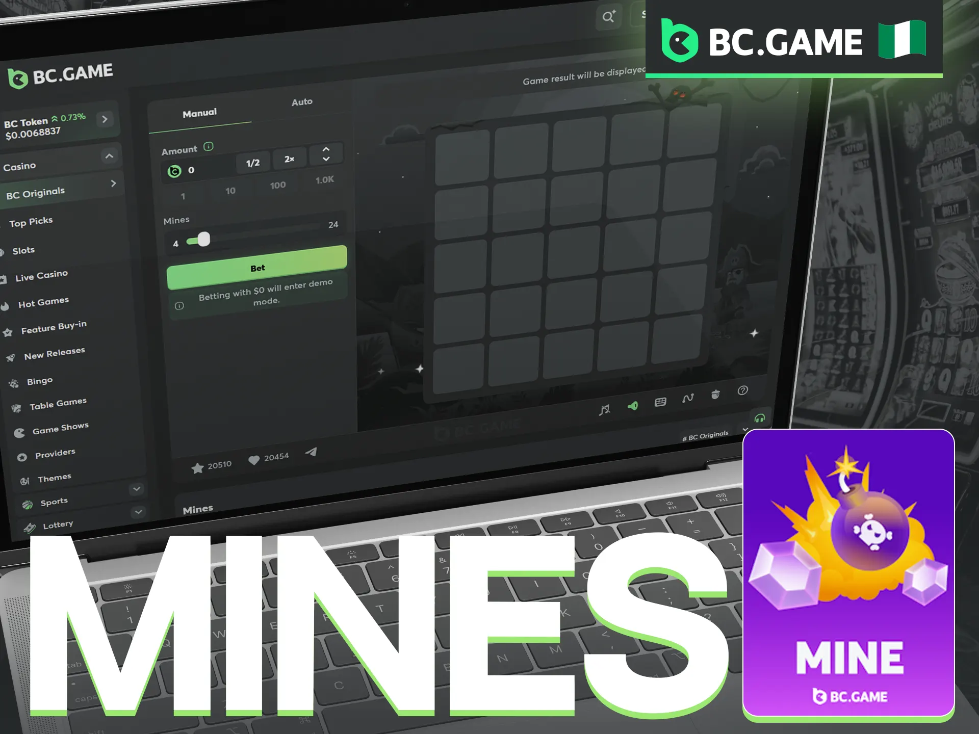 Hunt for gems and dodge the mines in this tense BC Game challenge.