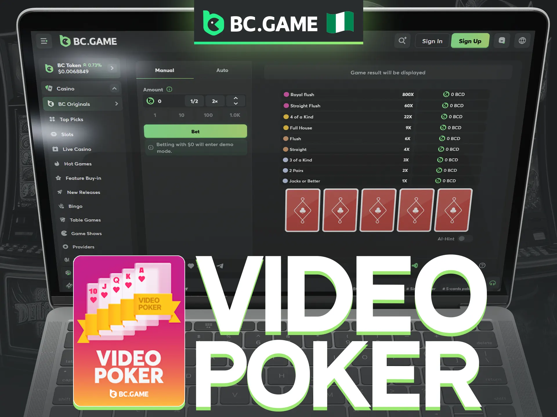 Enjoy a strategic game of Video Poker in the BC Game Originals section.