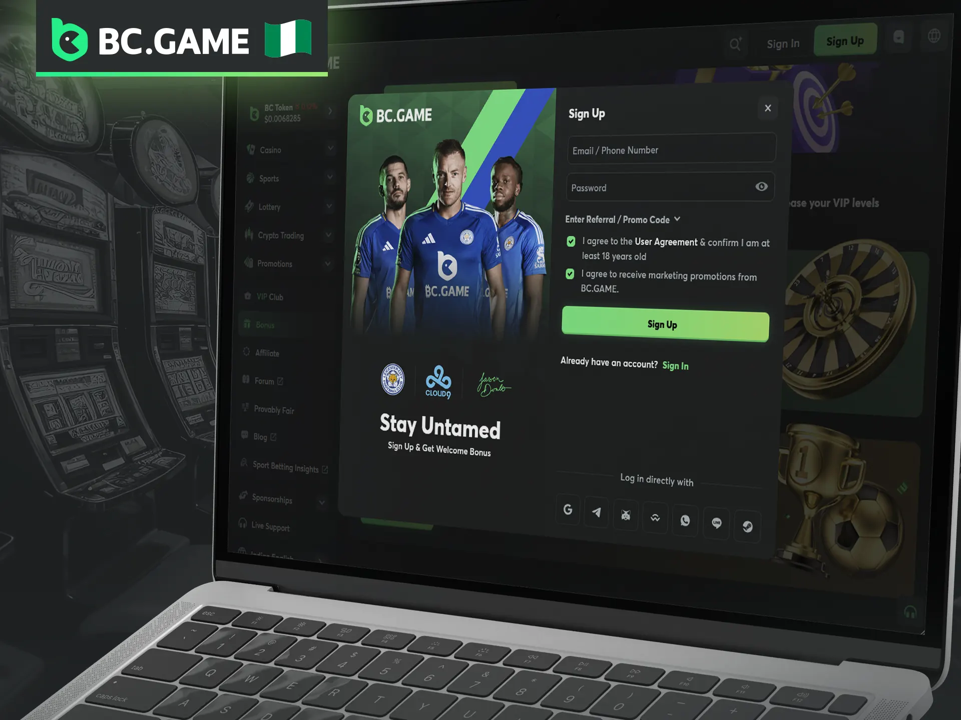 Registration is required to access and play Mines on the BC Game website.