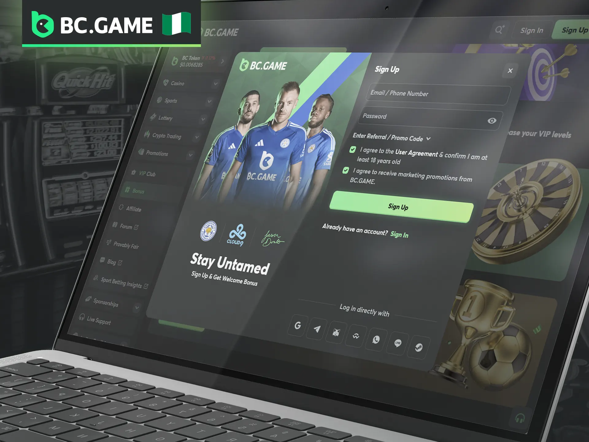 Sign up for a BC Game account to access Plinko.