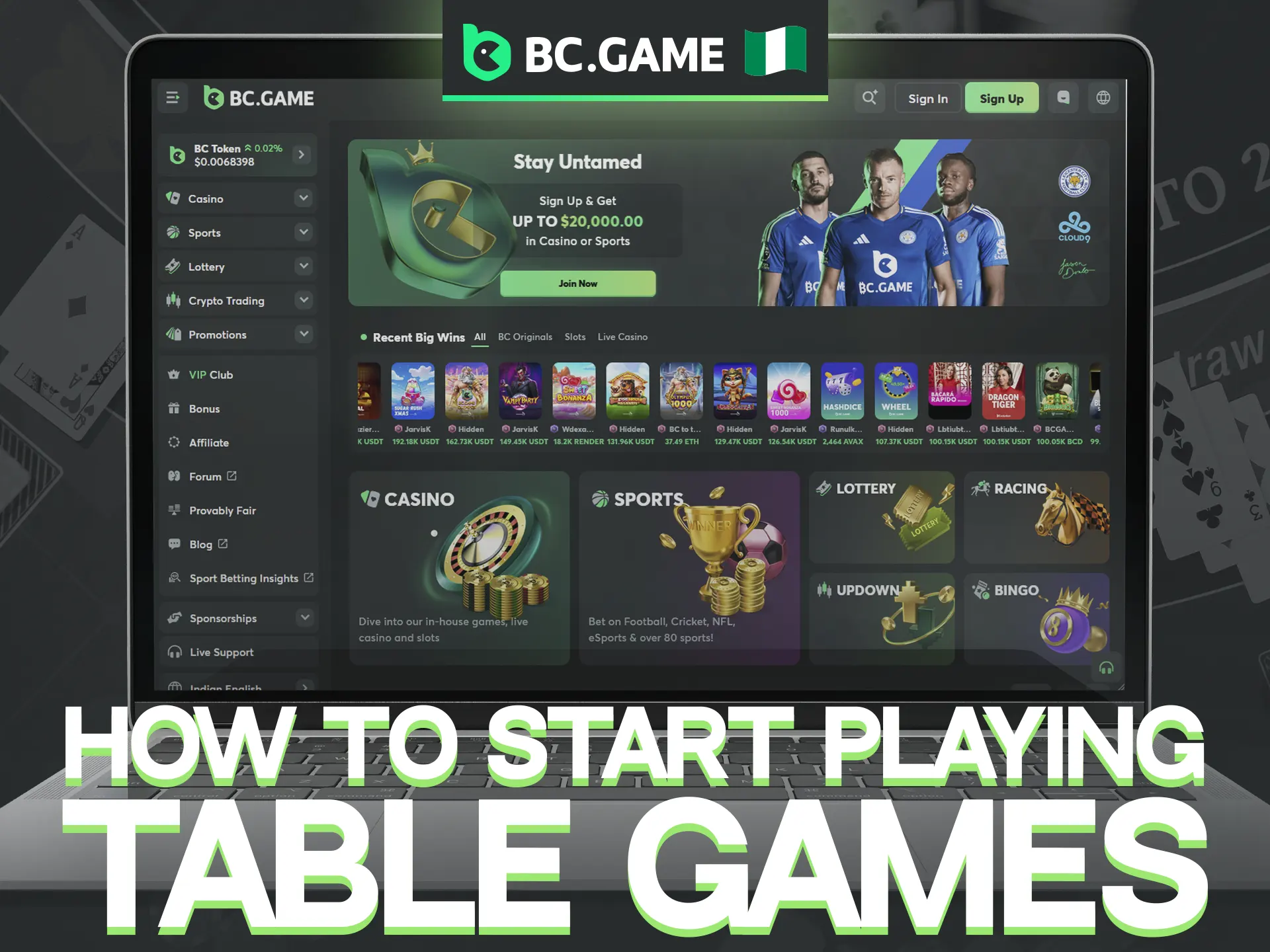 Start playing table games at BC Game.