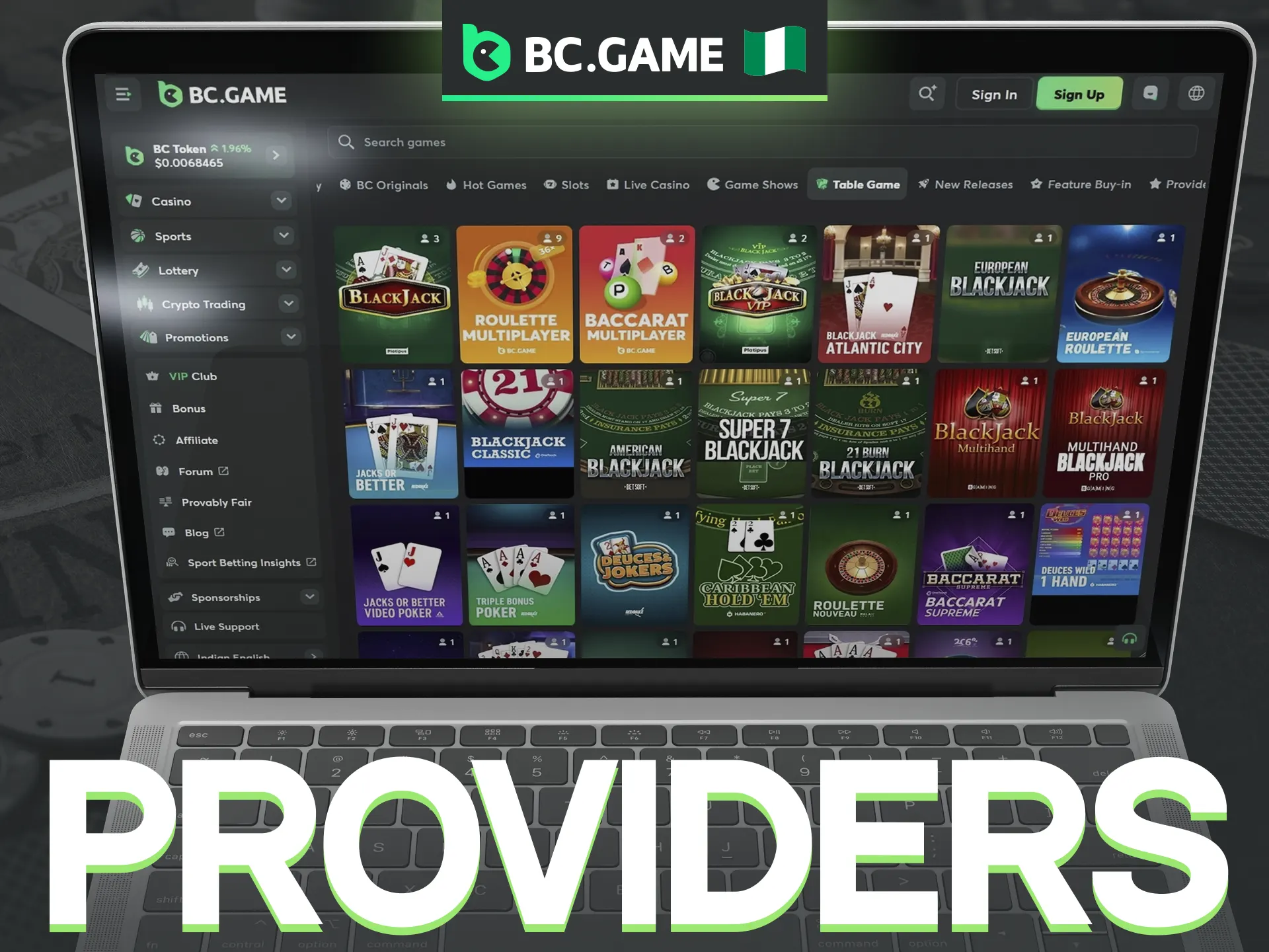 BC Game partners with a selection of highly reputable table game developers.