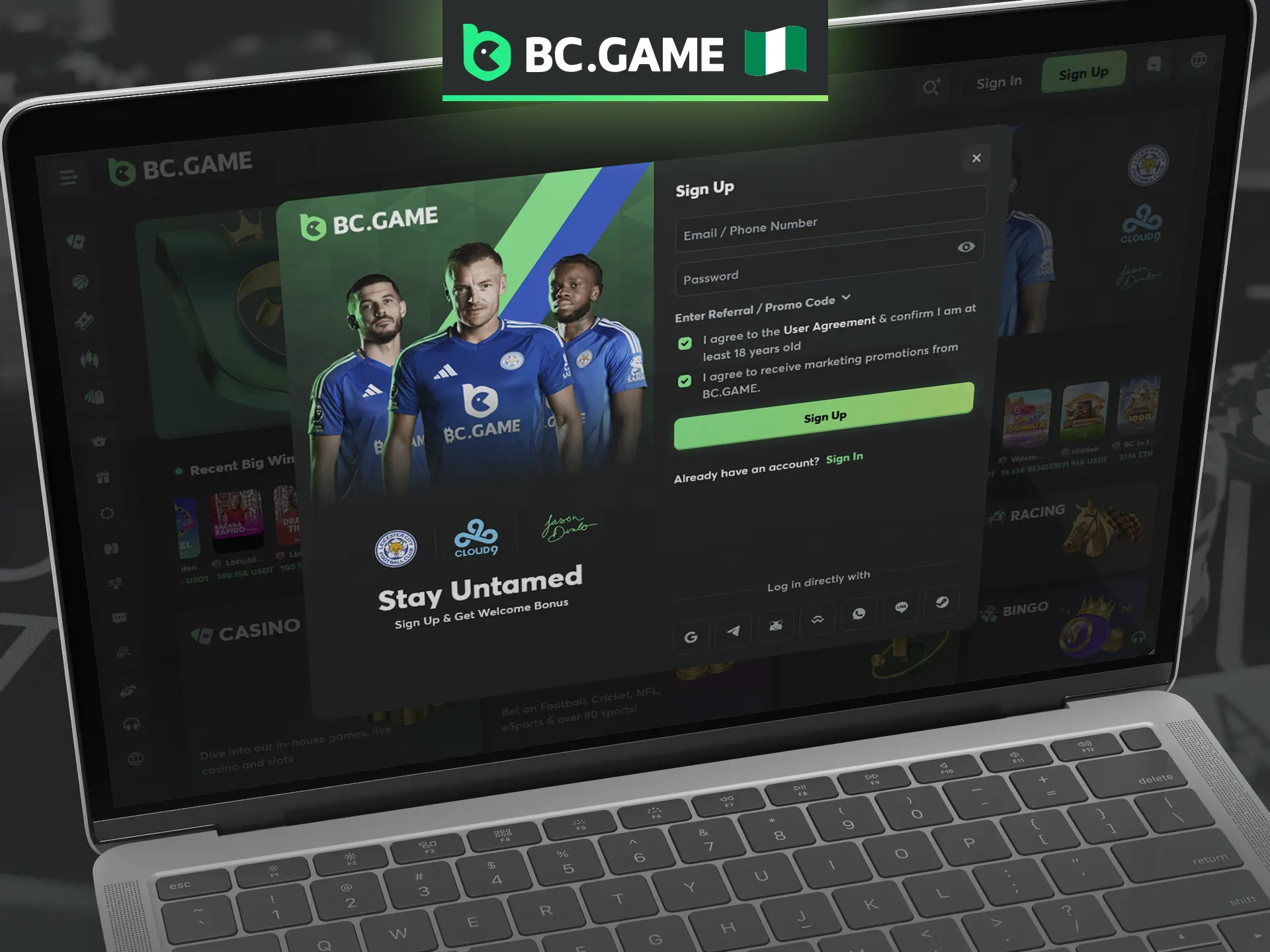 Follow these steps to create your account on the BC Game platform.