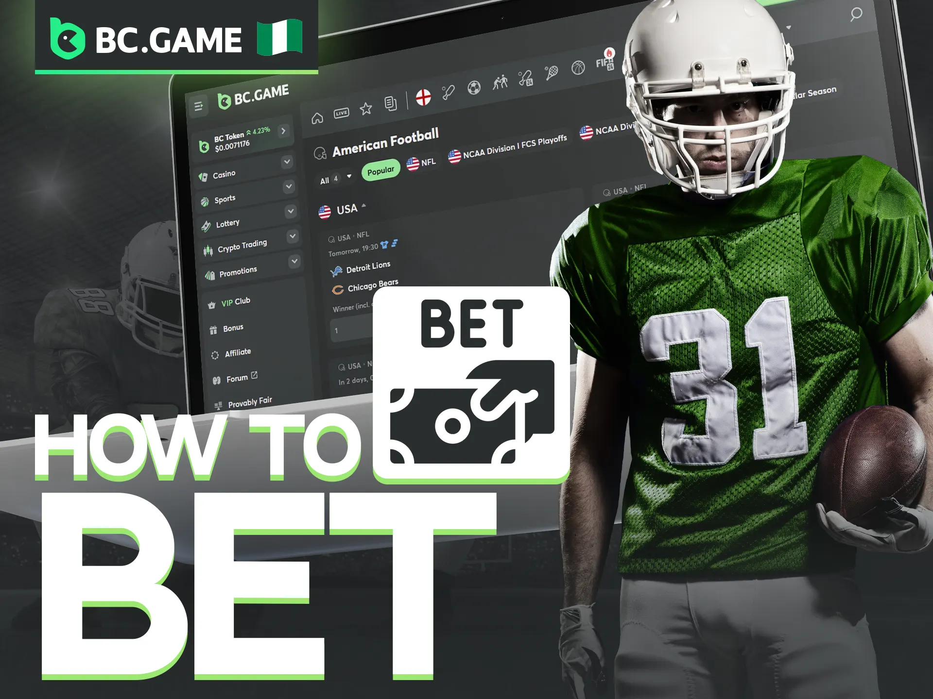 Wagering on American Football at BC Game is designed to be effortless.