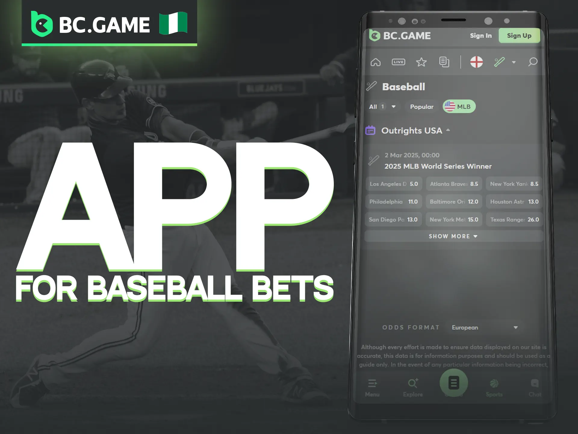 Enjoy a seamless baseball betting experience using the BC Game mobile browser site.