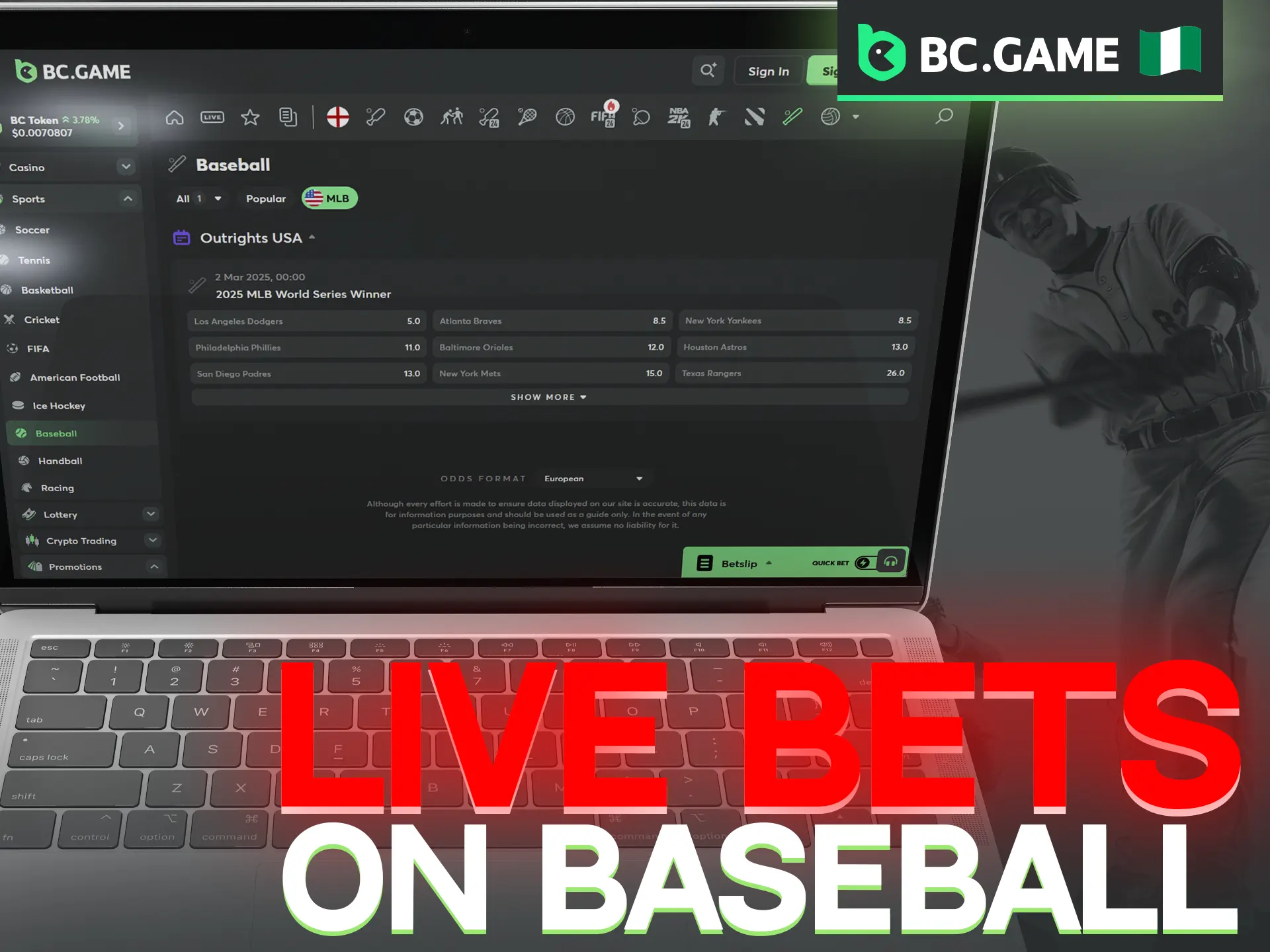 Experience the excitement of real-time baseball wagering at BC Game.
