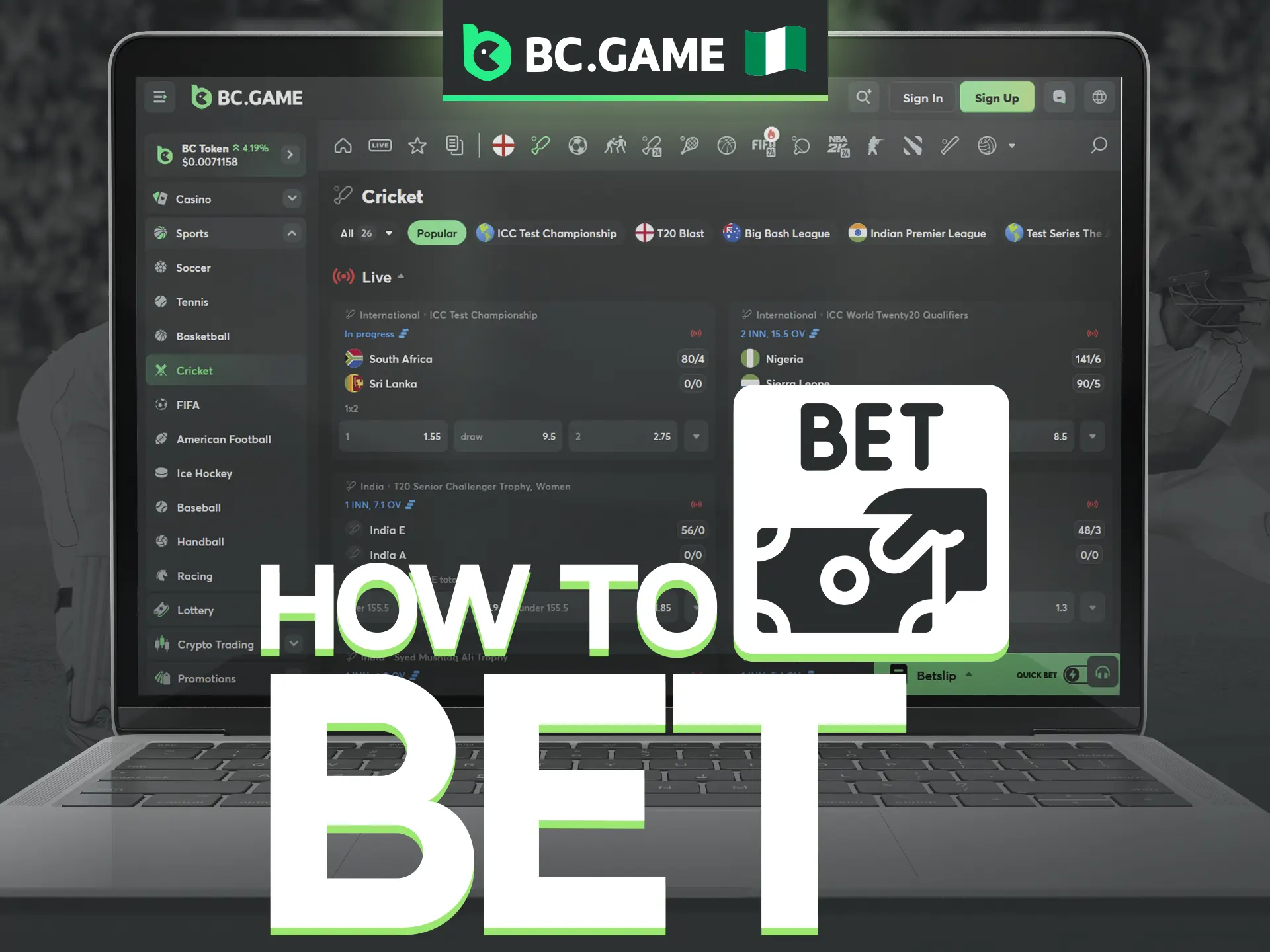 Betting on cricket at BC Game is designed to be quick and effortless.