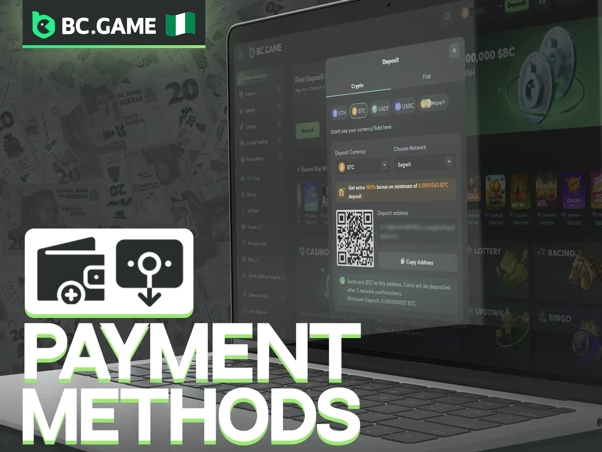 Manage your funds easily using bank transfers or your preferred cryptocurrency at BC Game.