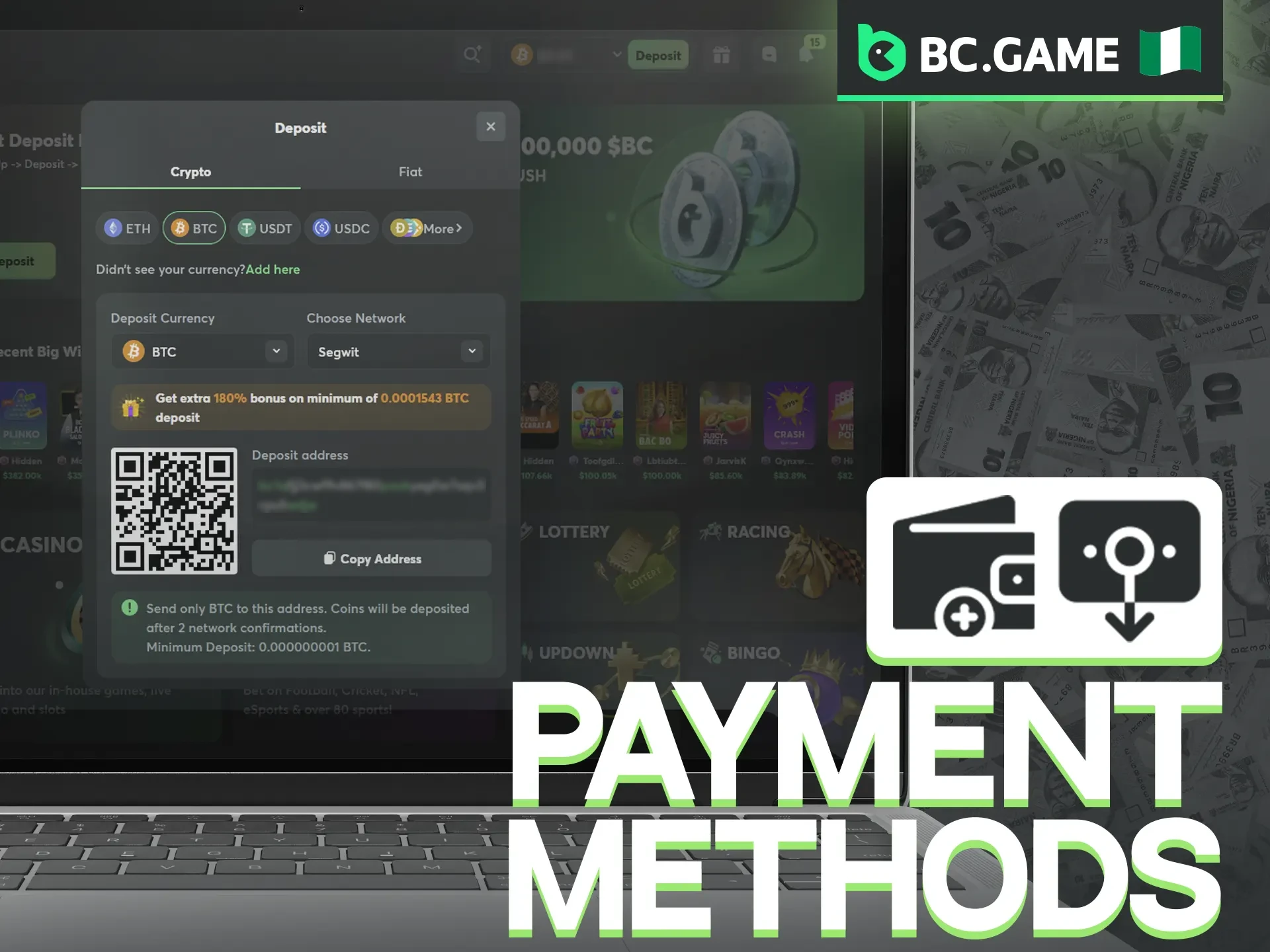 BC Game supports a wide array of over fifty different cryptocurrencies.