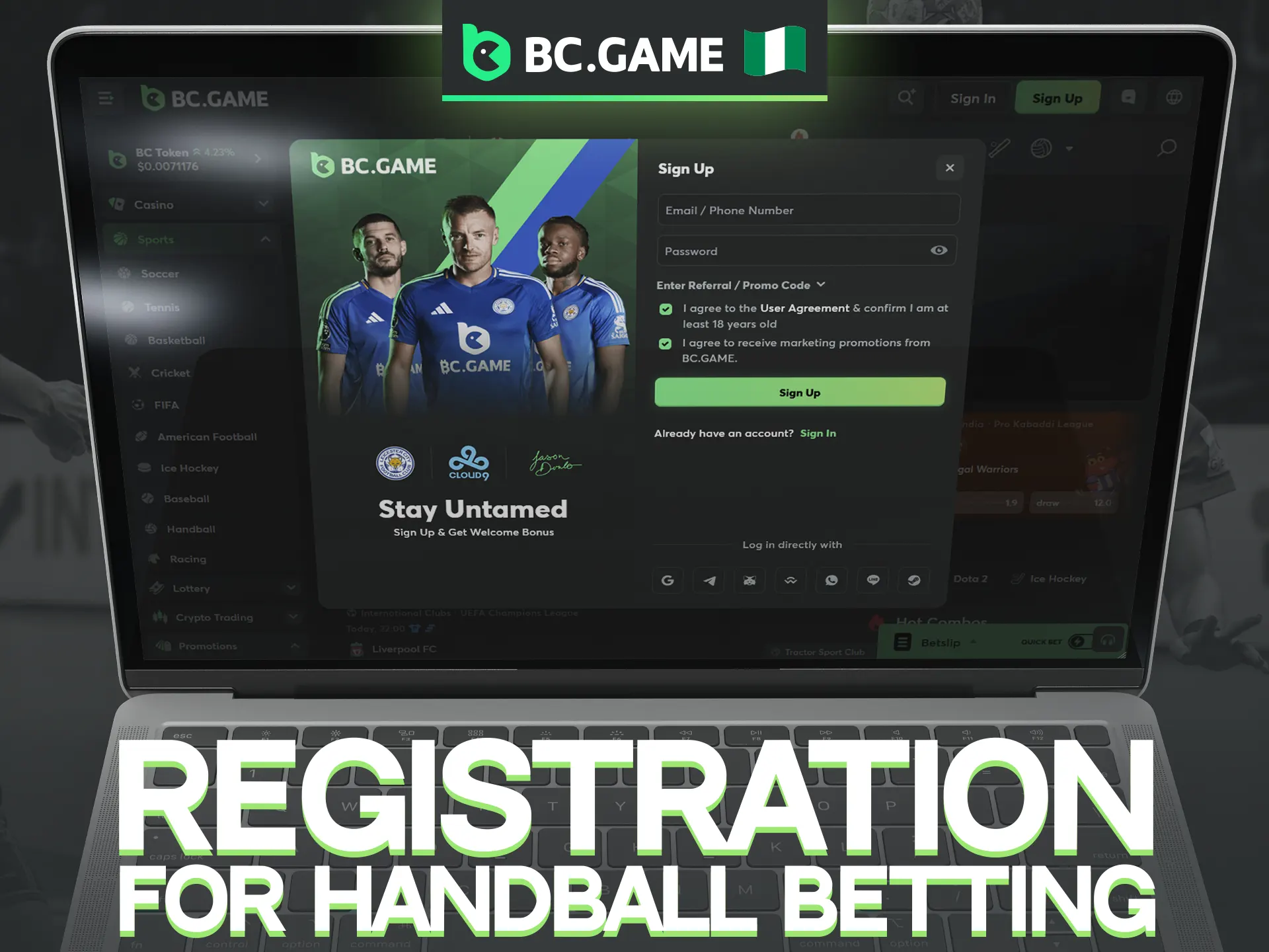 Set up your profile at BC Game to start exploring handball betting options.