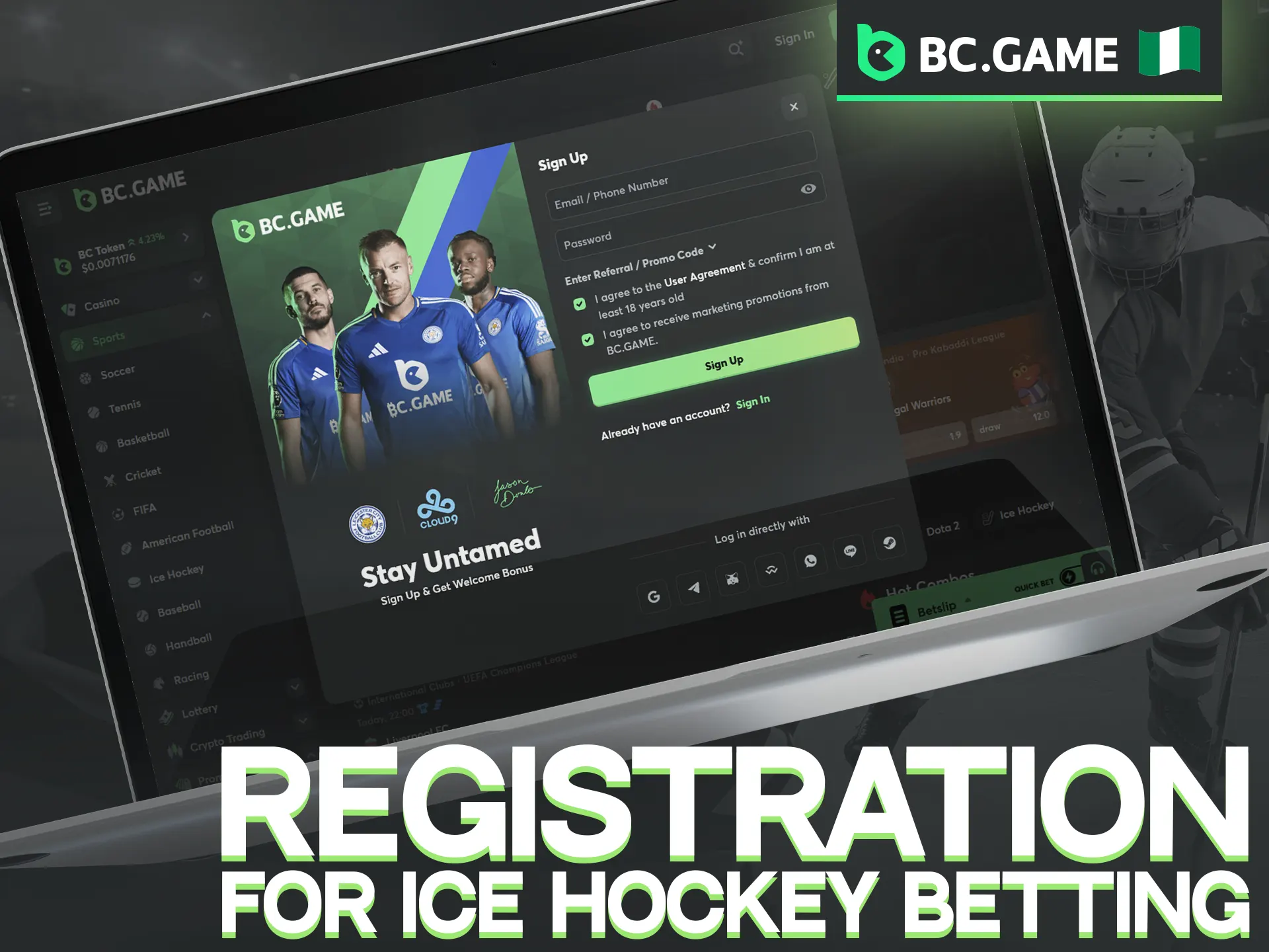 Sign up for a BC Game account today to enter the world of ice hockey betting.