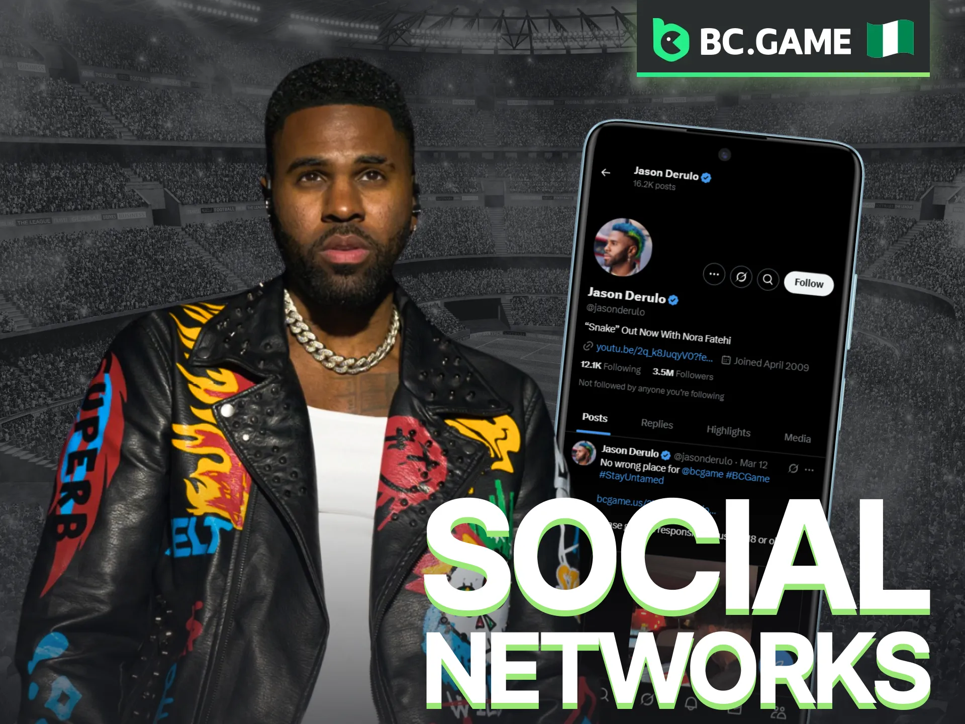 Keep up with Jason Derulo via the official BC Game social media platforms.