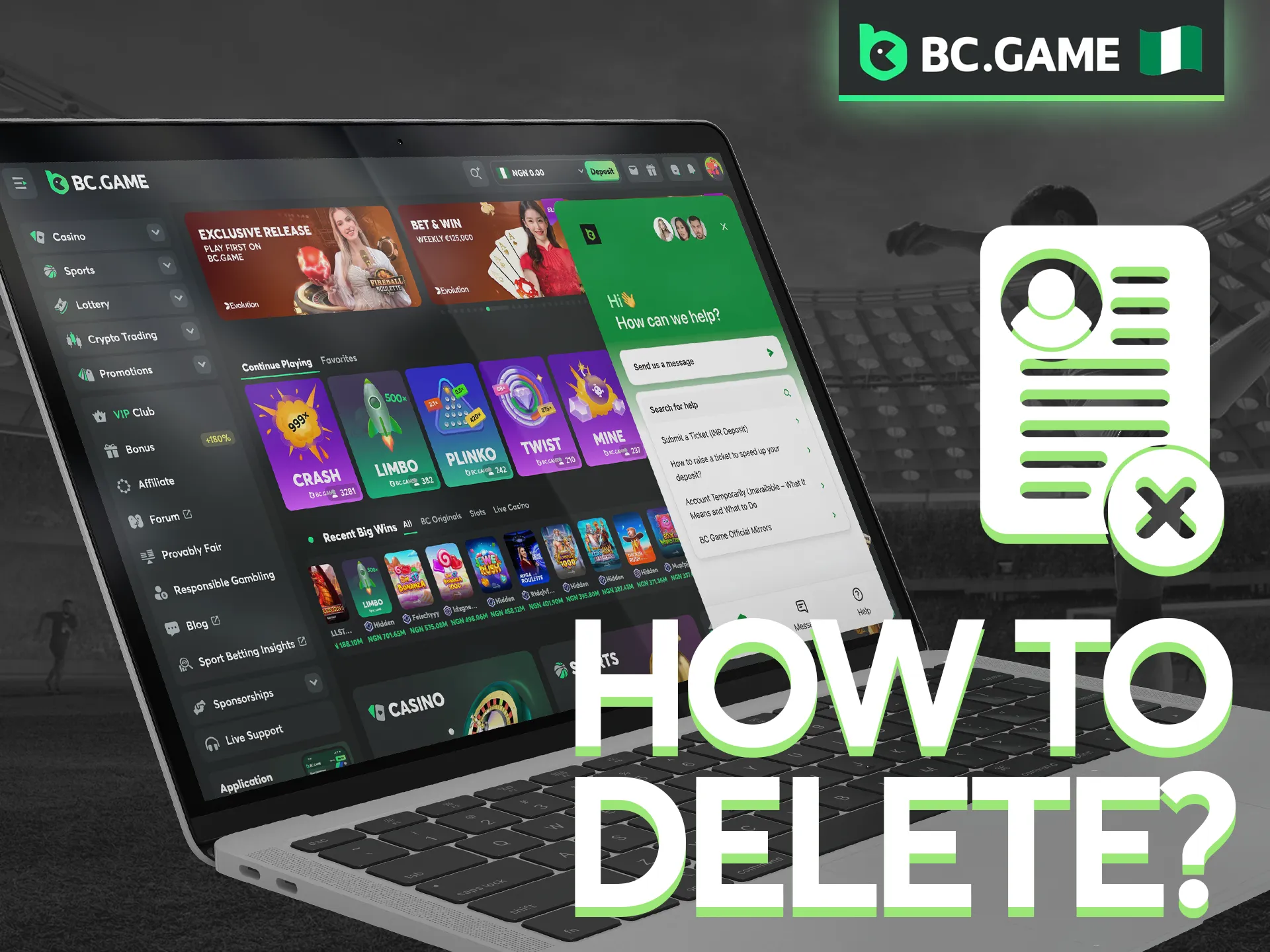 A simple guide to deleting your BC Game account.