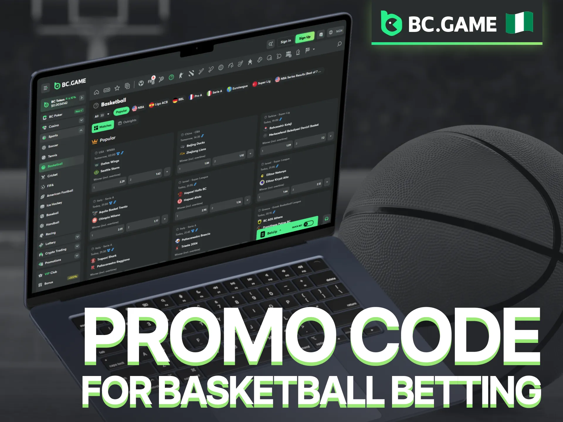 Claim rewards for your basketball wagers by using a BC Game Nigeria promo code.