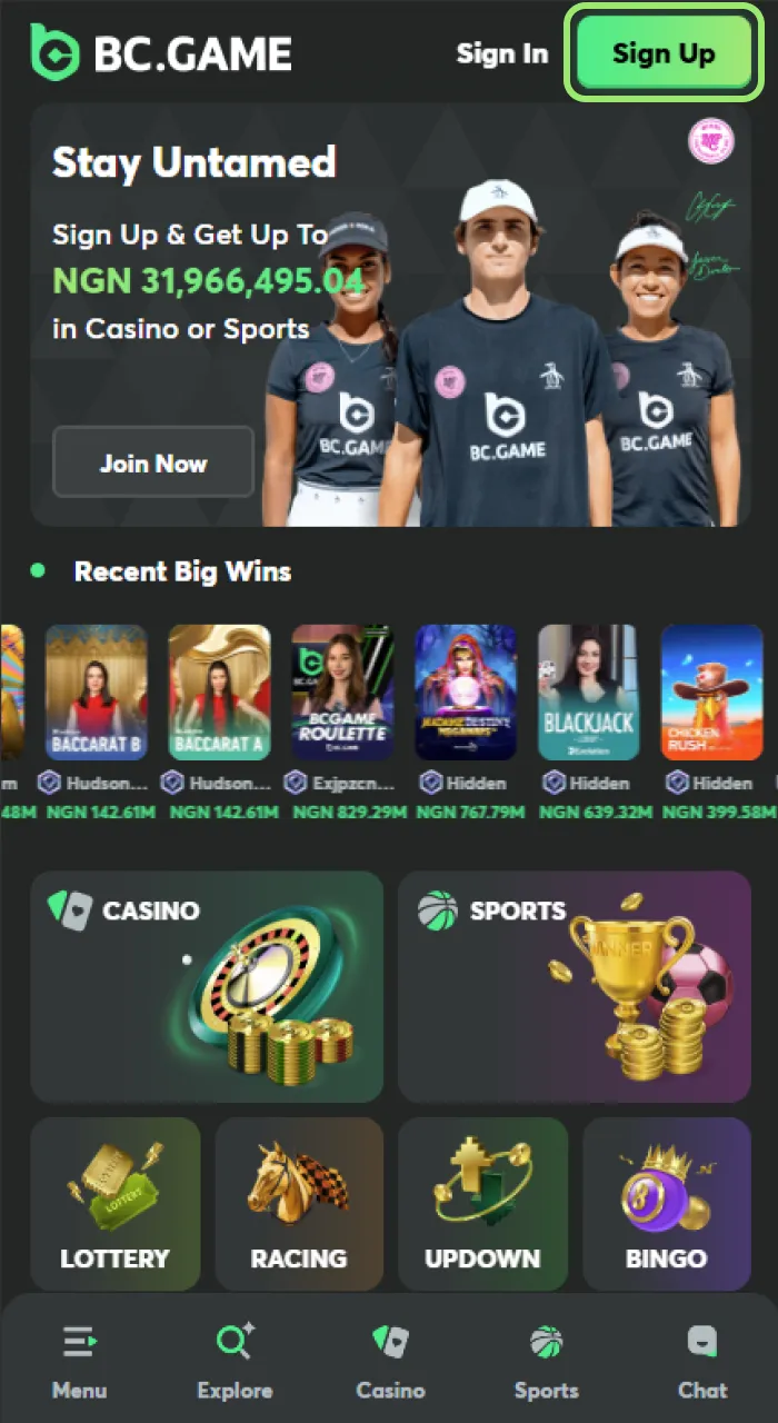 To get started with your account, find the registration button on the BC Game platform.