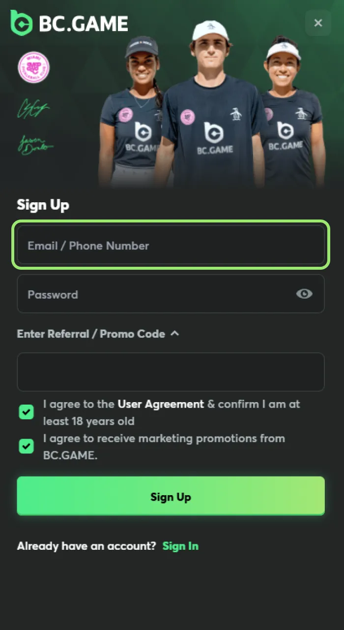 Provide your email address to continue the sign-up process for BC Game Nigeria.