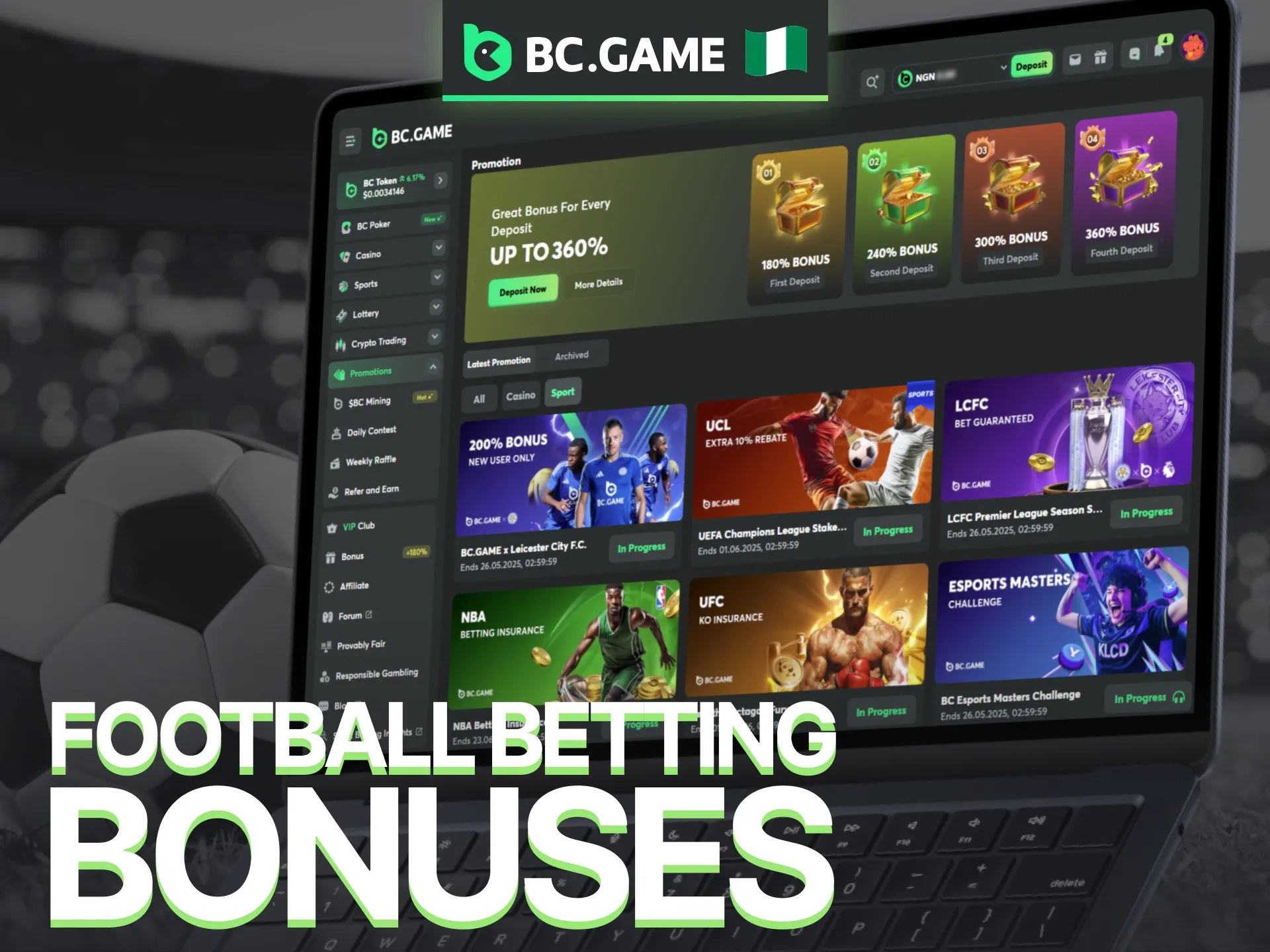 Unlock exclusive bonuses for football betting at BC Game.