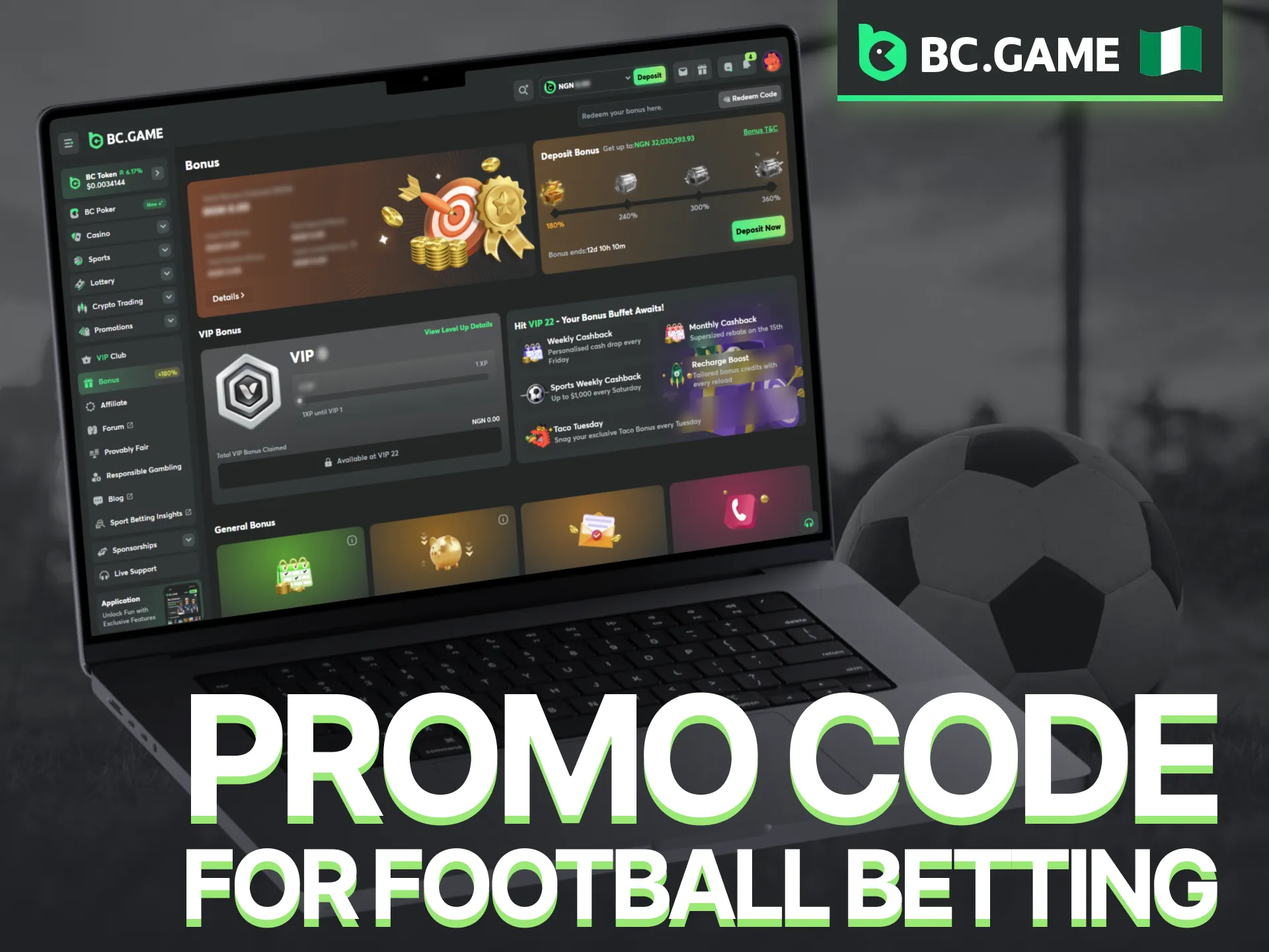 Use a BC Game promo code to enhance your football betting in Nigeria.