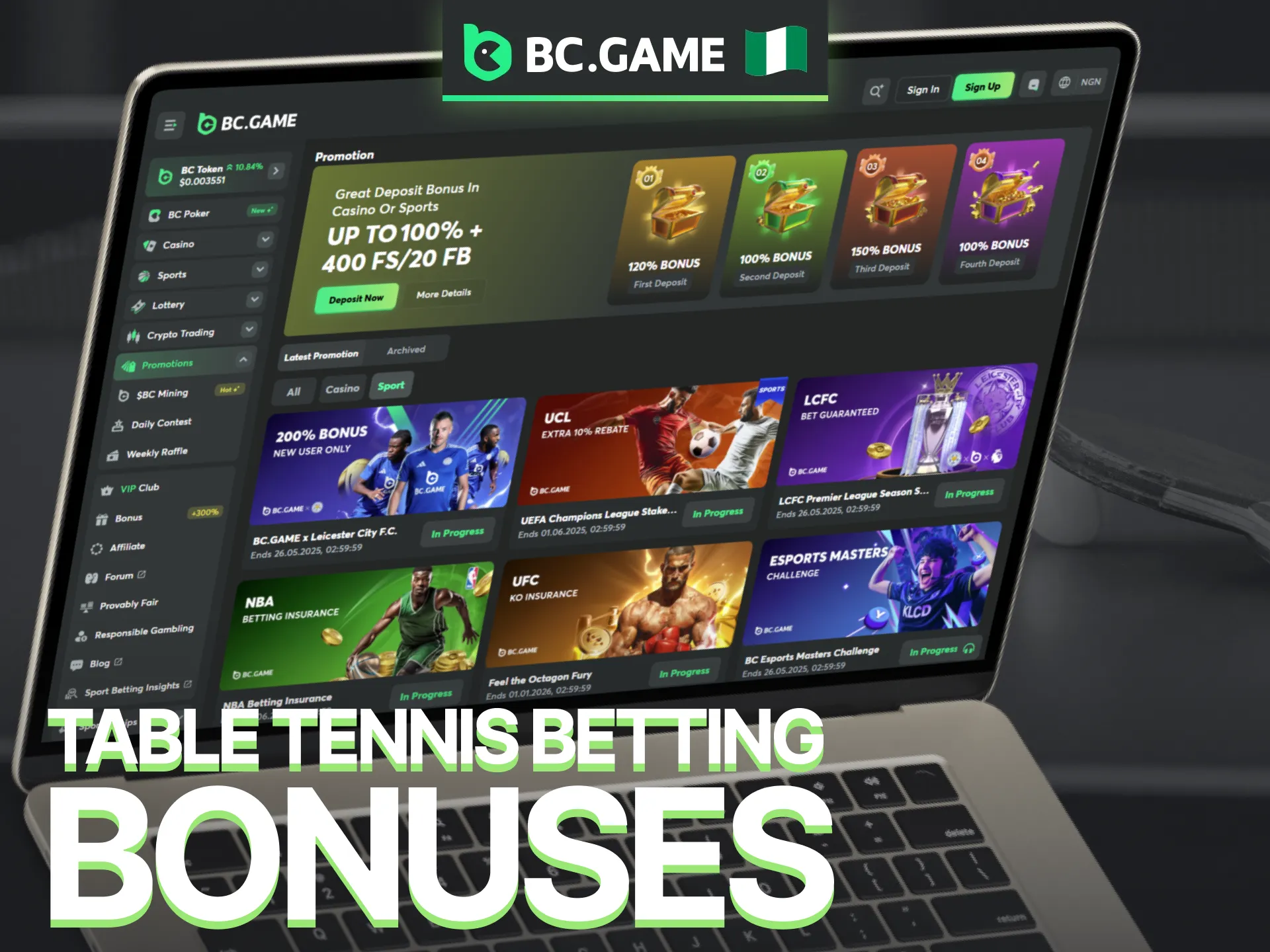 Explore BC Game promotions to claim your table tennis betting bonuses.