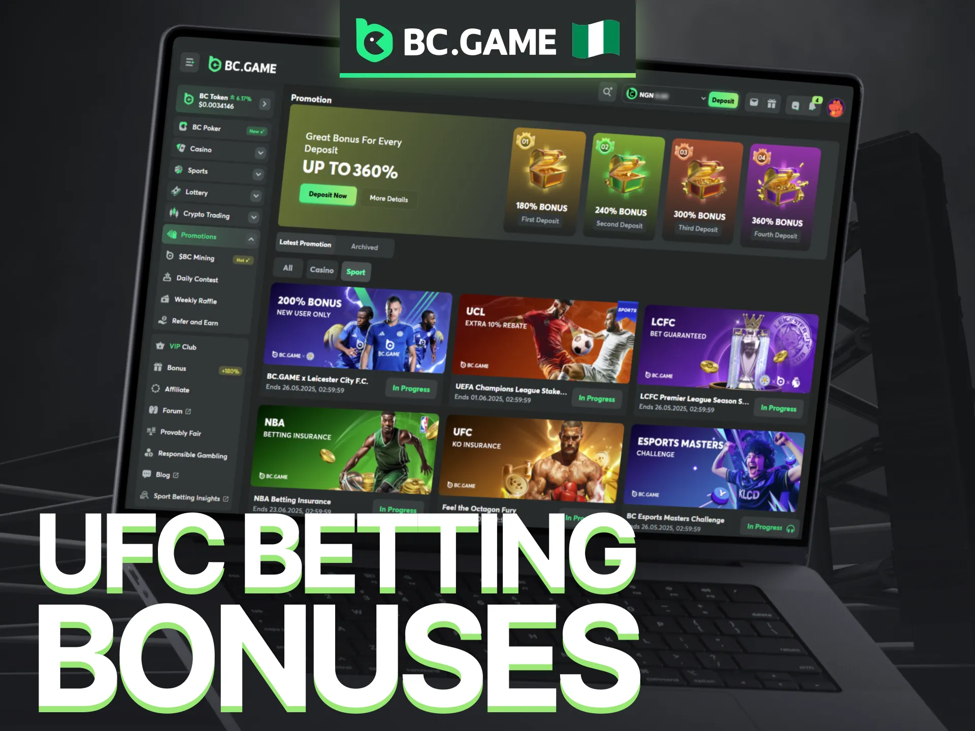 Take advantage of BC Game Nigeria promotions to boost your UFC betting budget.