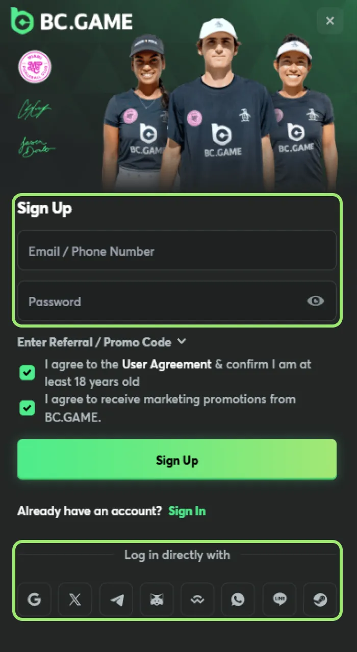 Pick the registration method that works best for you on the BC Game Nigeria site.