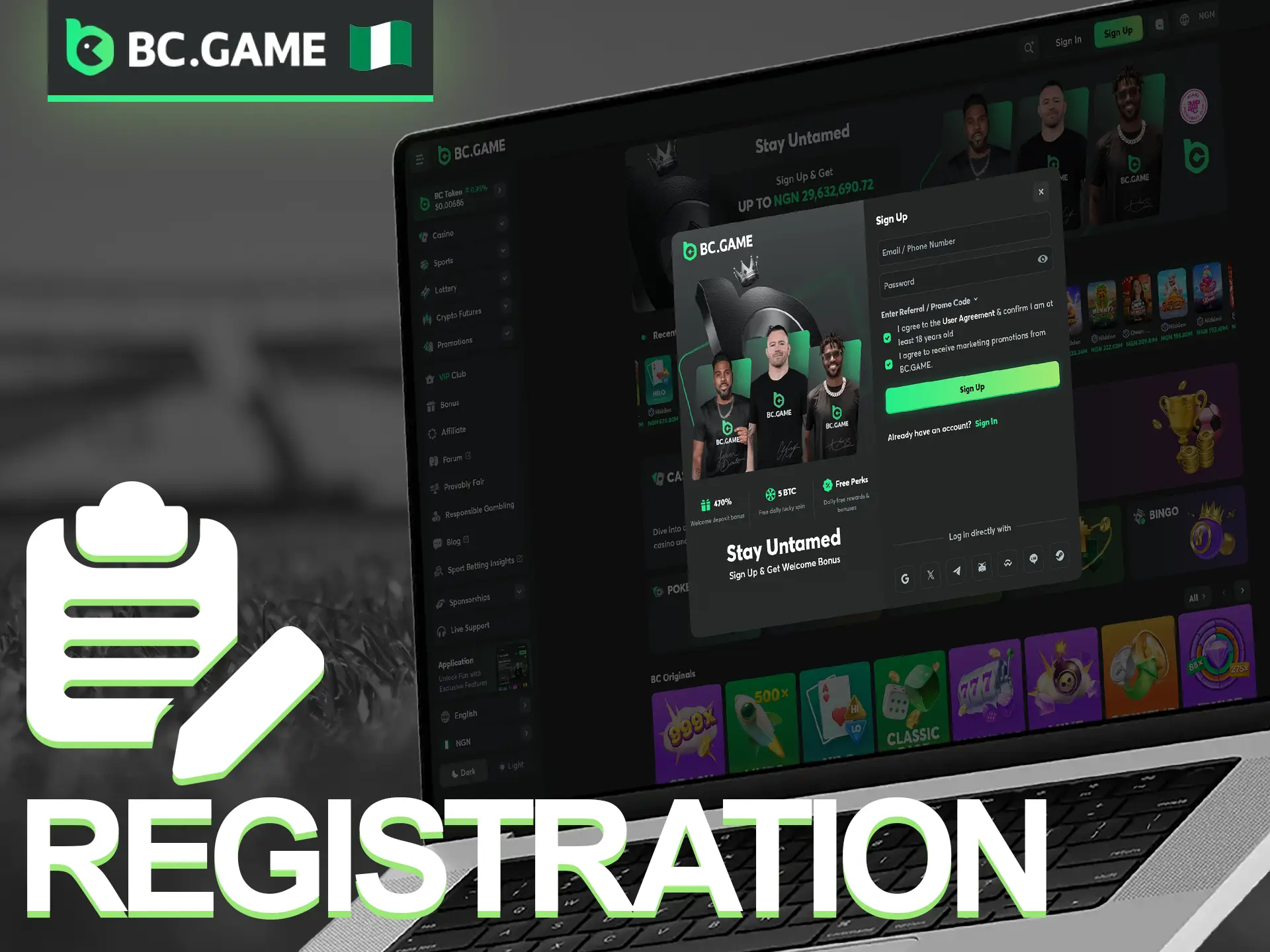 Quickly sign up for BC Game and dive straight into the games.