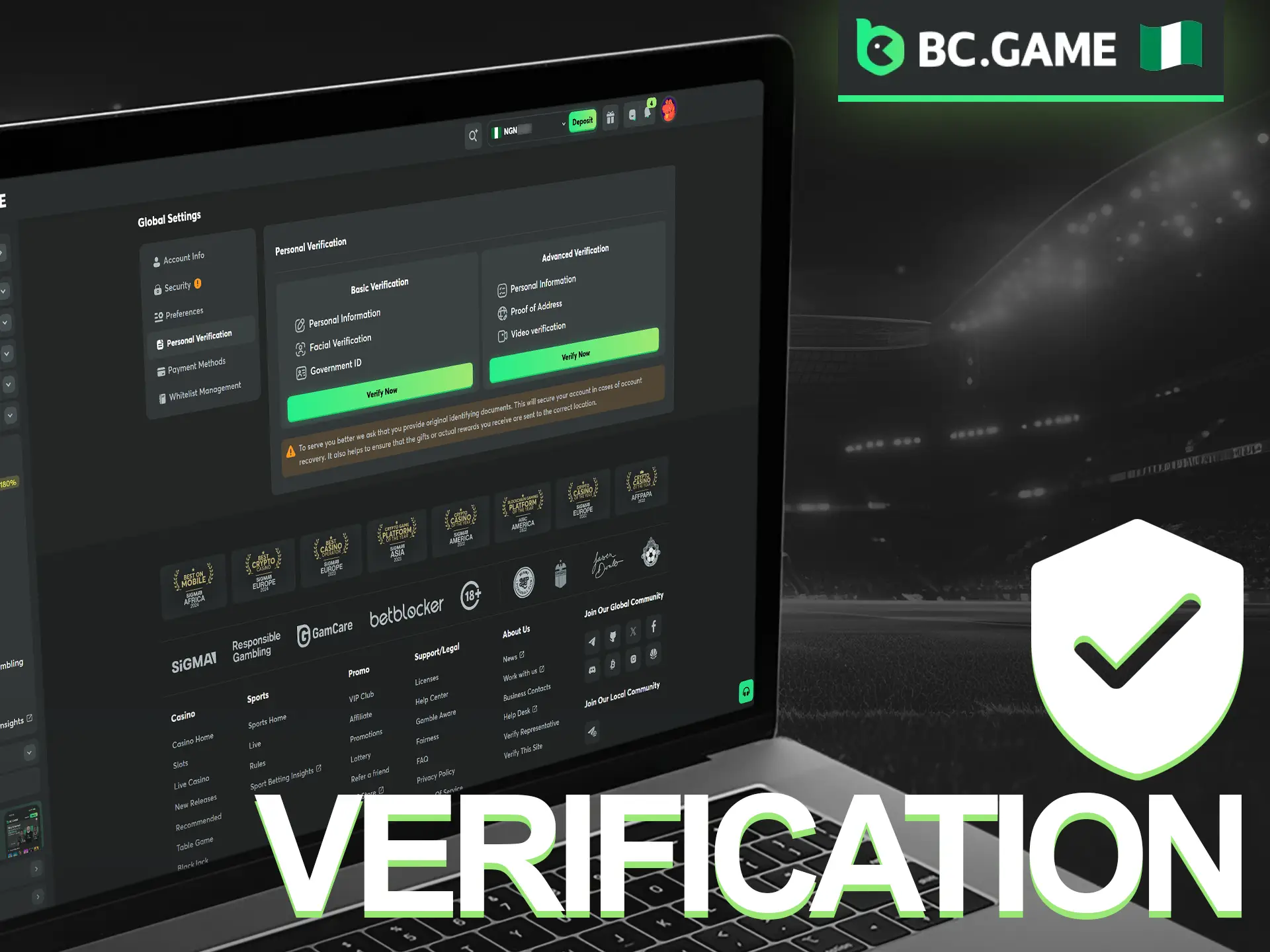 Complete the verification process on your BC Game account to boost security and unlock your ability to withdraw funds.
