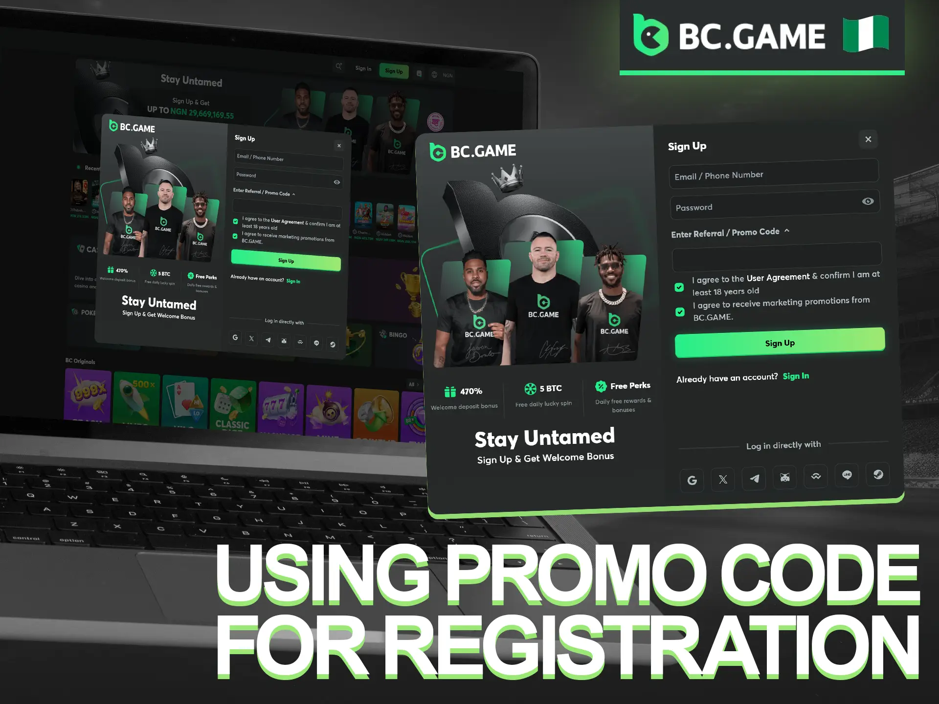 Score a welcome bonus and a set of free bets by applying the promo code when joining BC Game.