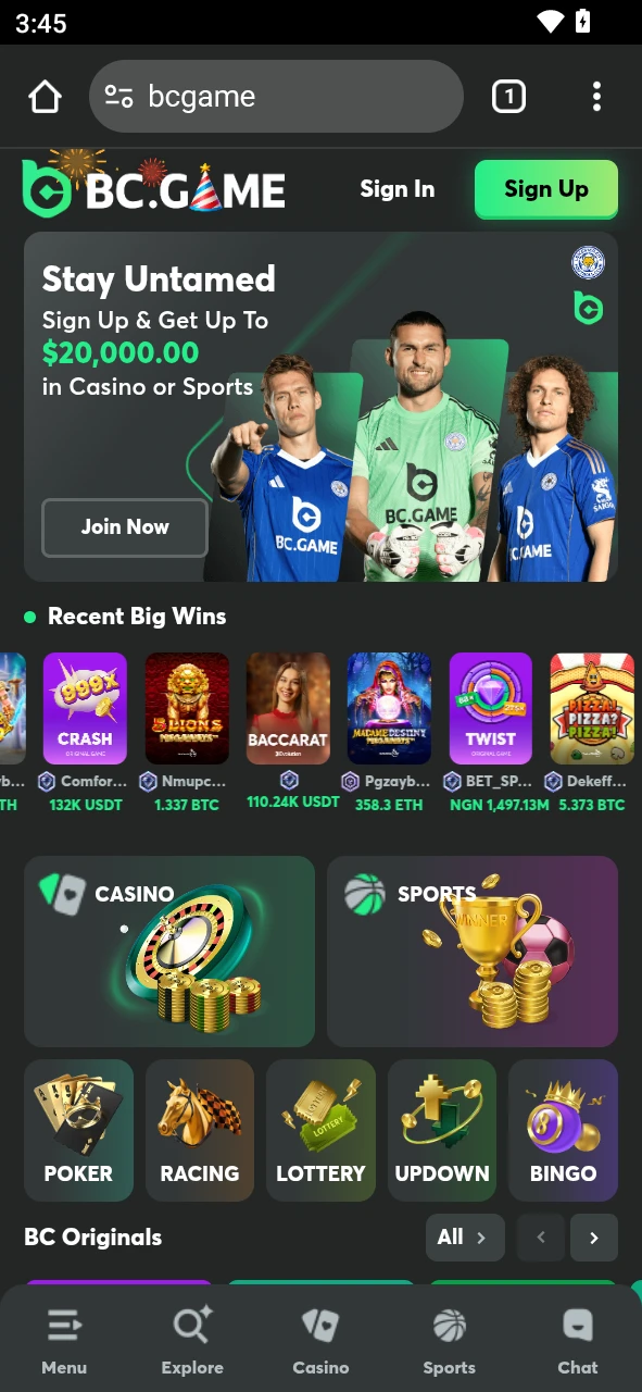 Use the Chrome browser to visit the official BC Game site and get the Android version.