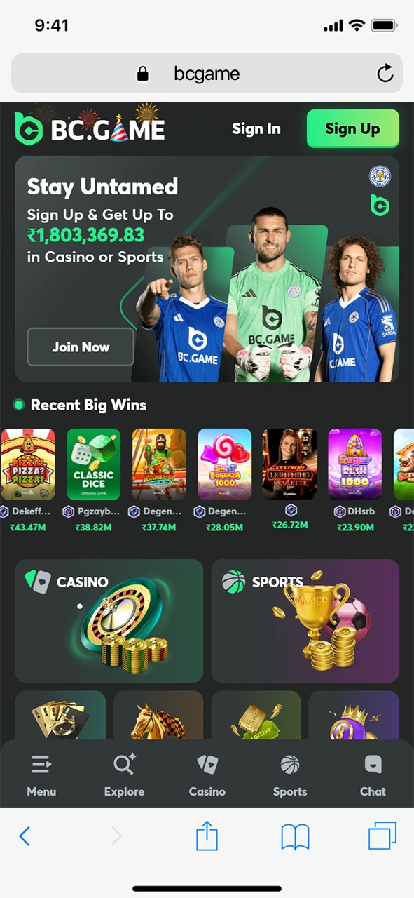Start the iOS setup by visiting the official BC Game site through Safari.