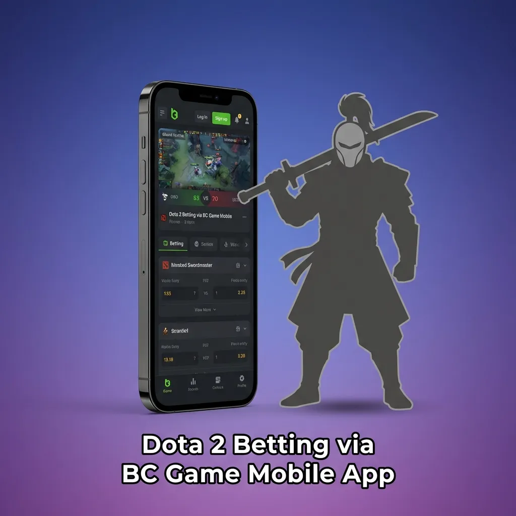 Screenshot of the BC Game mobile interface, showcasing the Dota 2 esports selection and match betting screen