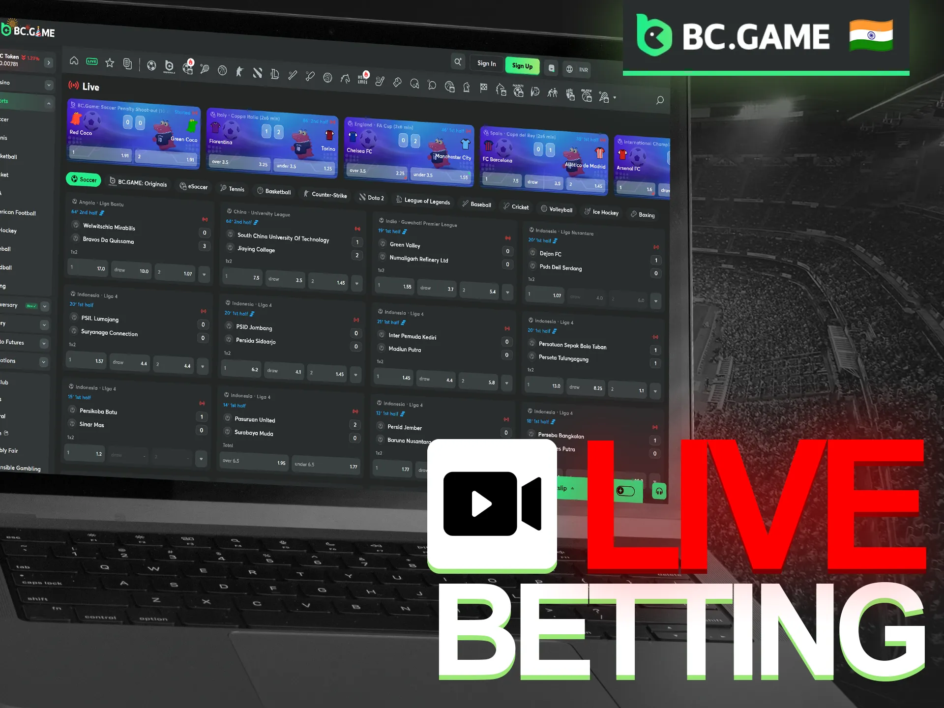 Experience the thrill of the game by placing real-time bets on all your favorite sports with BC Game's live betting platform.