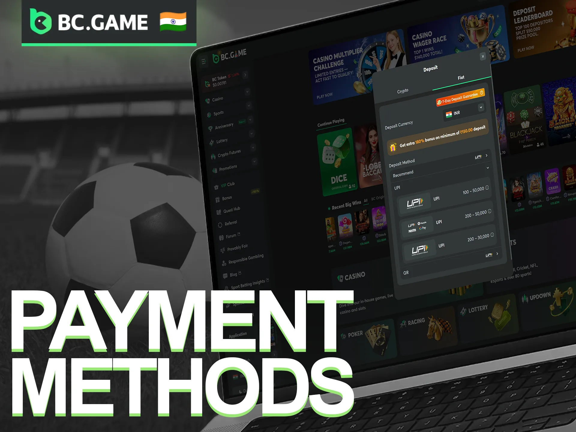 Select the most convenient and secure payment method to manage your funds at BC Game.